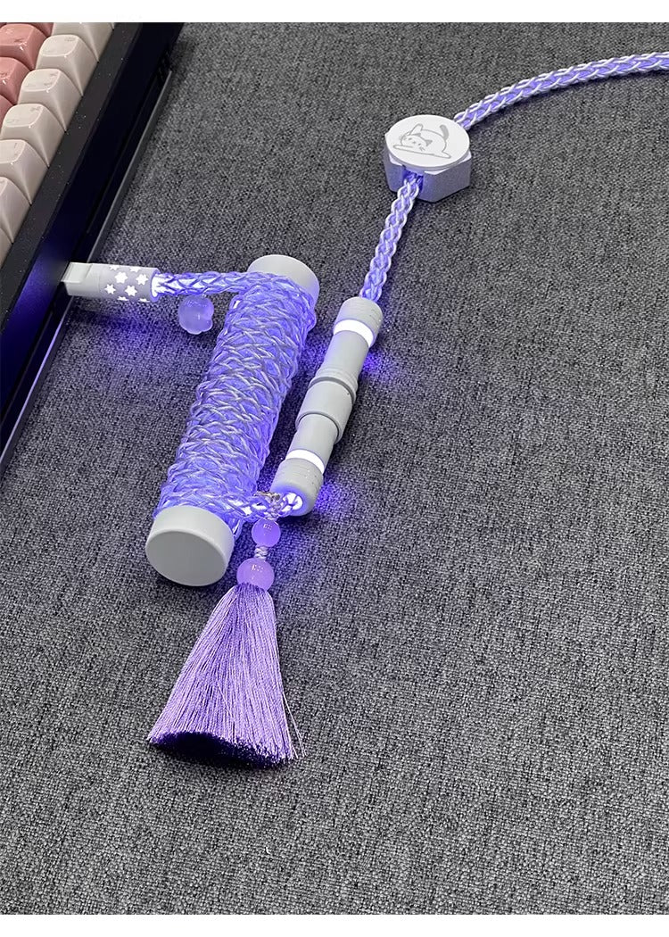 Pink/purple, single crystal copper spiral integral luminous aviation plug, manually customized data cable, keyboard cable