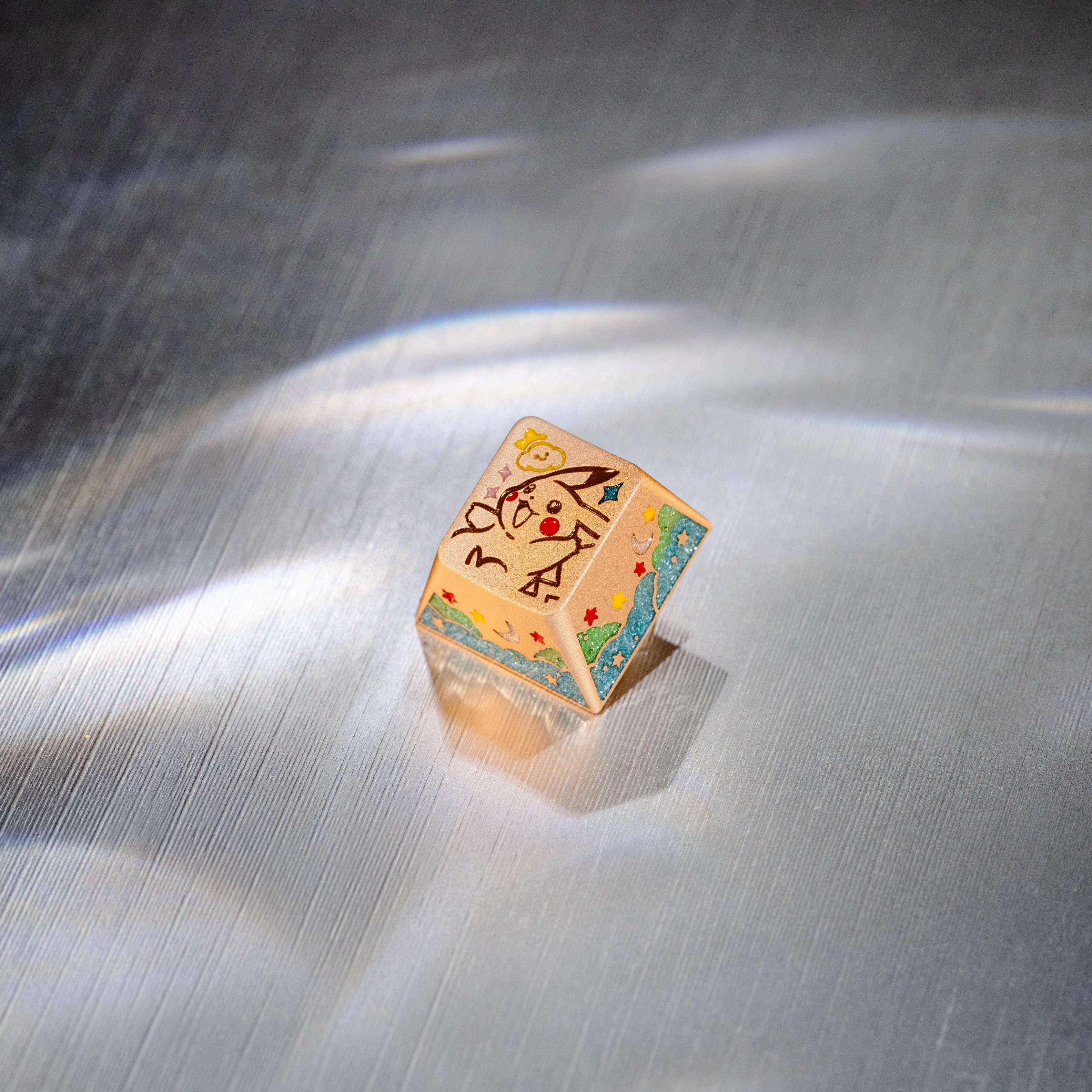 Pok é mon series, Pikachu themed design, keycaps made of aluminum alloy material CNC integrated precision machining personalized keycaps, mechanical keyboard decorative keycaps