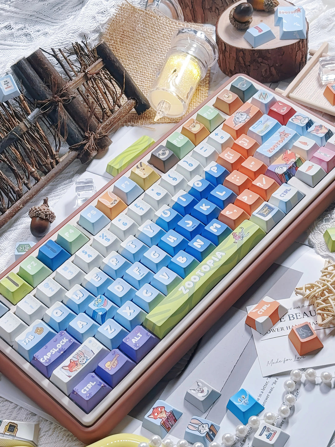 Zootopia Theme, PBT Material, Sublimation Craftsmanship, Anime Film Culture Innovation Decorative Keycap Set