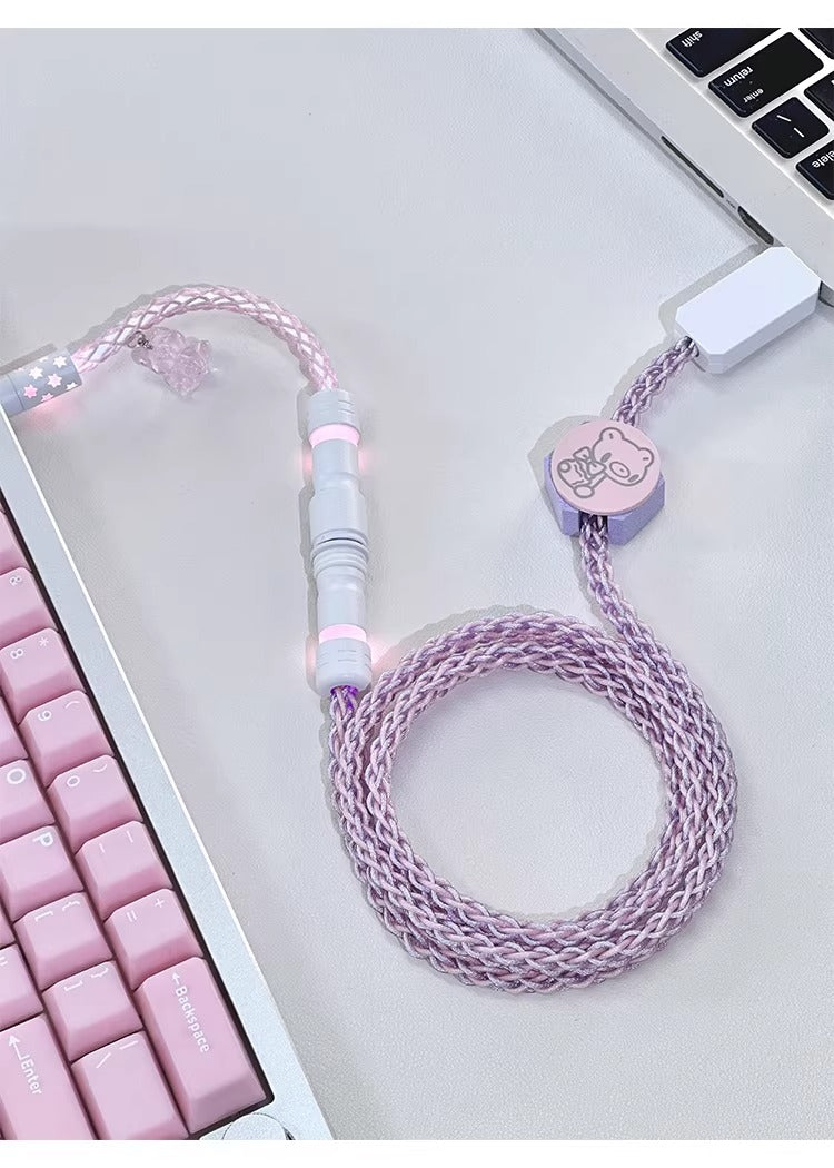 Pink purple single crystal copper, customized manual data cable for aviation plug mechanical keyboard, 8k return rate personalized keyboard cable