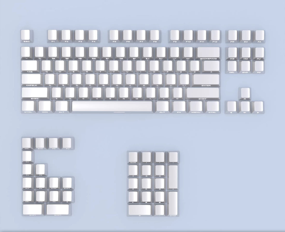 Metallic paint silver solid color simple side engraved letter set keycap mechanical keyboard keycap blue and white color original factory height PBT material decorative keycap set