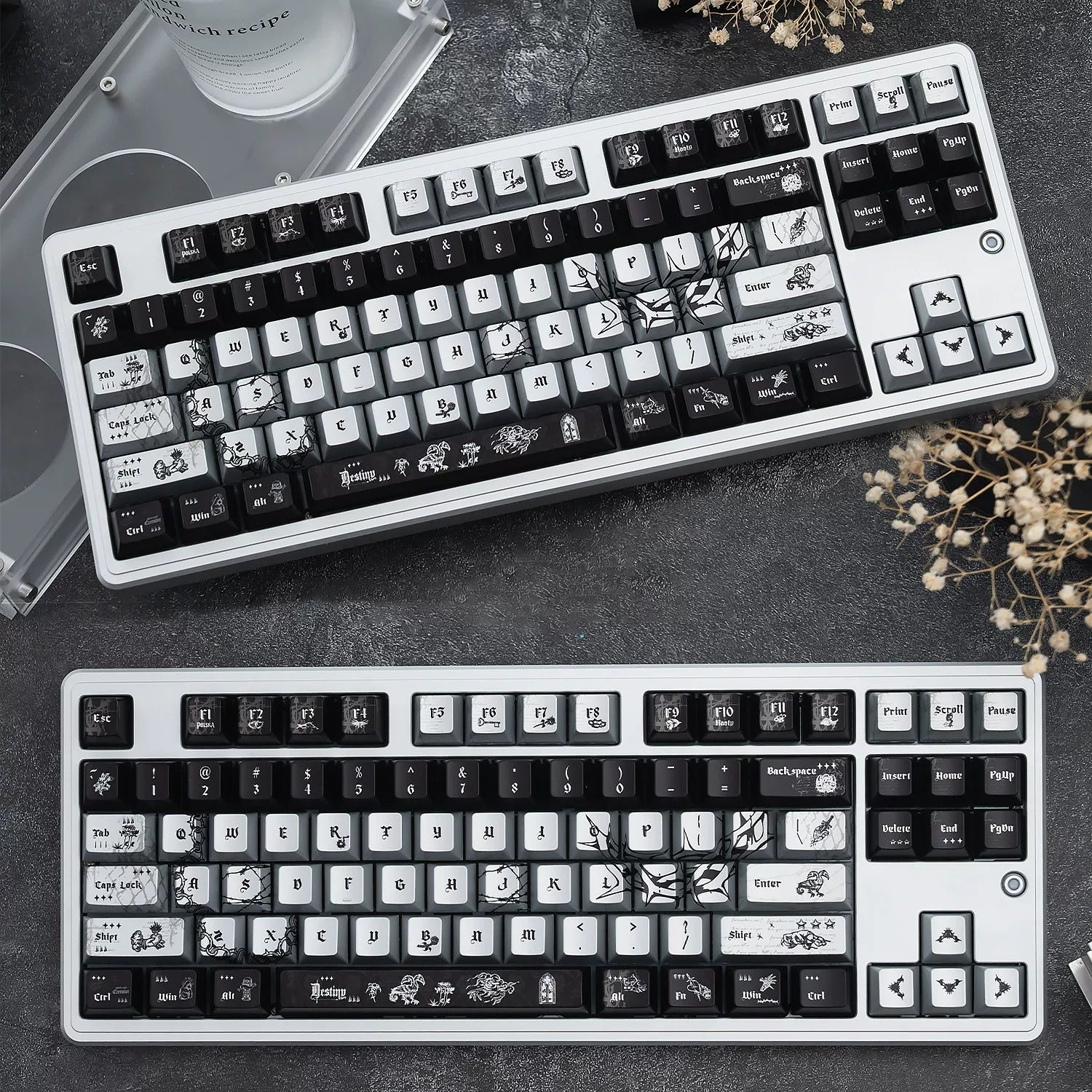 Dark Night Thorn Metal Paint Mechanical Keyboard Keycaps PBT Original Factory Height, PBT material personalized keycaps, mechanical keyboard replacement keycap set, Compatible with 61/64/68/75/84/87/104 Key Mechanical Keyboard Keycap Set
