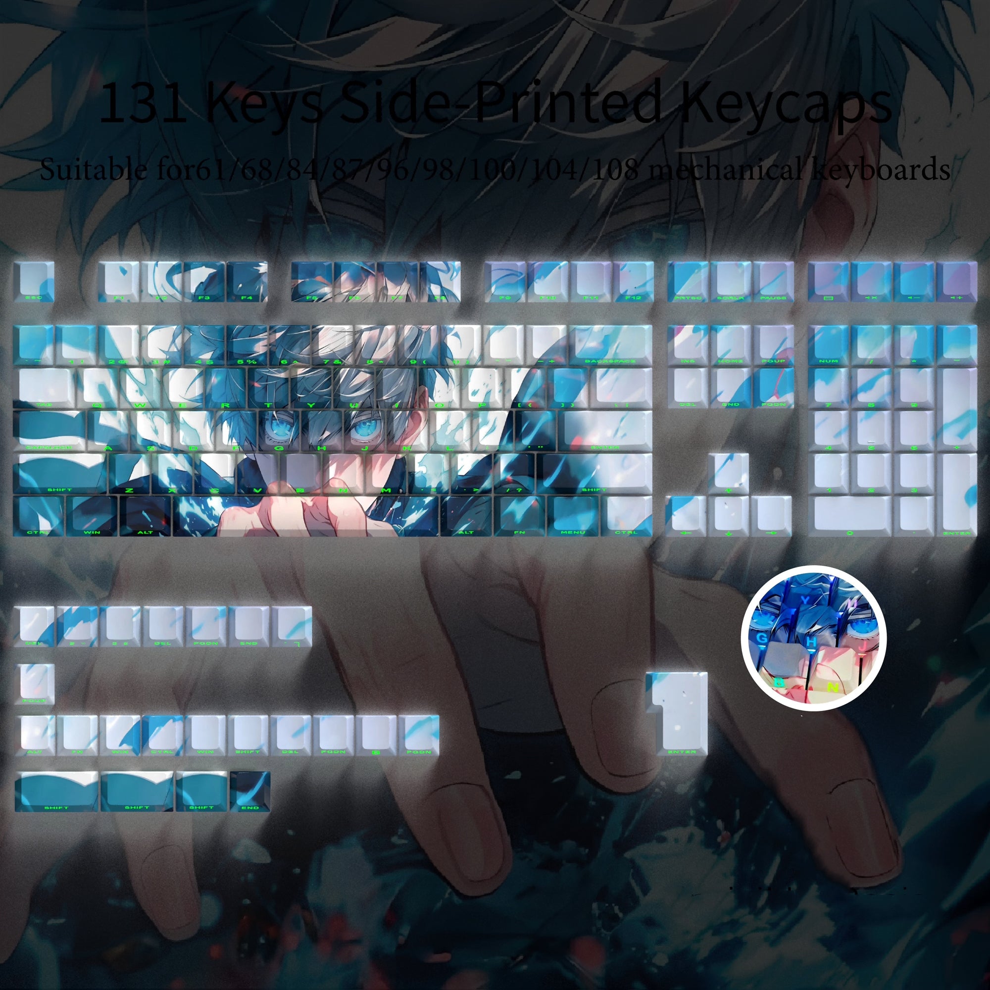 Jujutsu Kaisen series, Gojo Satoru theme, PBT material, Sublimation, Anime Game Culture Creative Decoration Set Keycaps