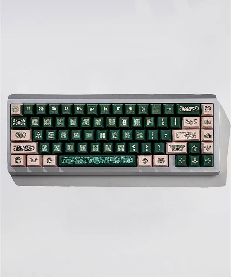 Bronze themed personalized keycap set, bronze auspicious cloud pattern PBT material, green mechanical keyboard decorative keycap set