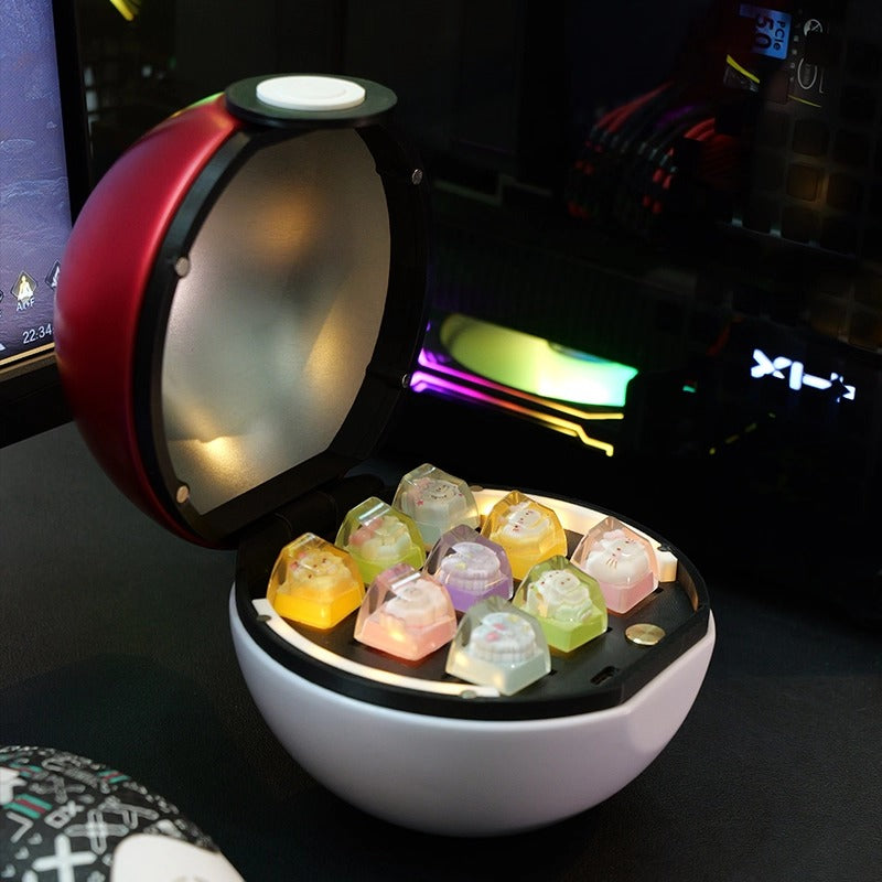 Pok é mon Pok é Ball, 3X3 size, iron shell+PLA nine key position with cover, built-in illuminated key cap box, key cap display box