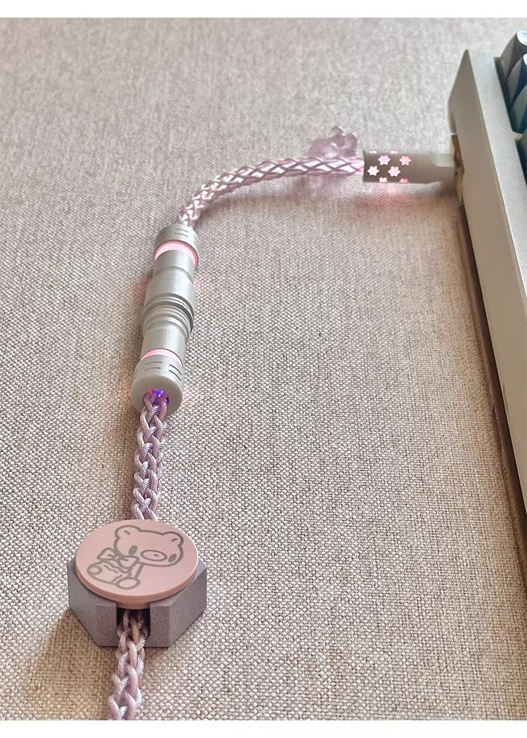 Pink purple single crystal copper, customized manual data cable for aviation plug mechanical keyboard, 8k return rate personalized keyboard cable