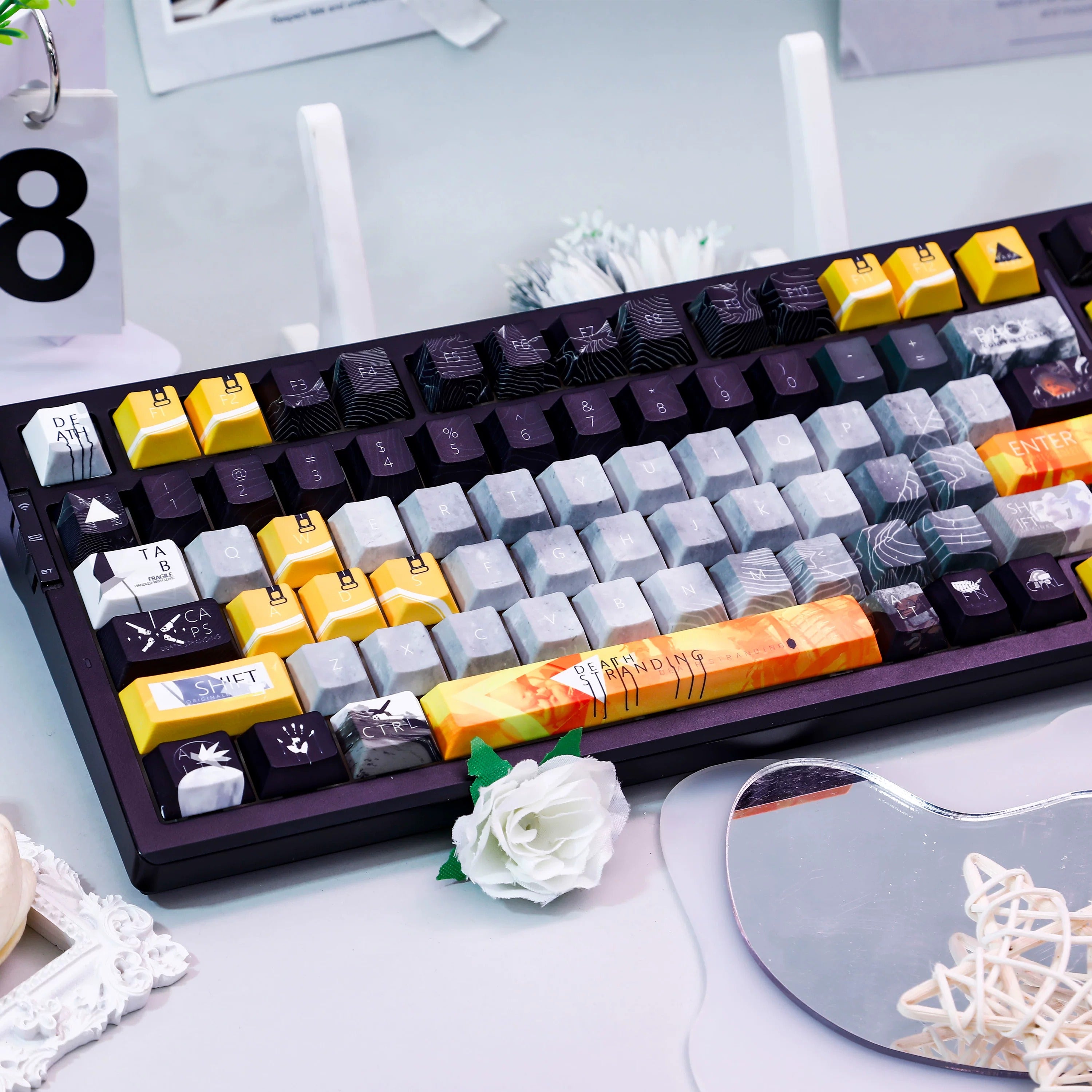 Death Stranding theme, PBT material personalized keycap set, anime keycap culture peripheral mechanical keyboard decoration keycaps, Compatible with 61/64/68/75/84/87/104 key mechanical keyboard keycap set