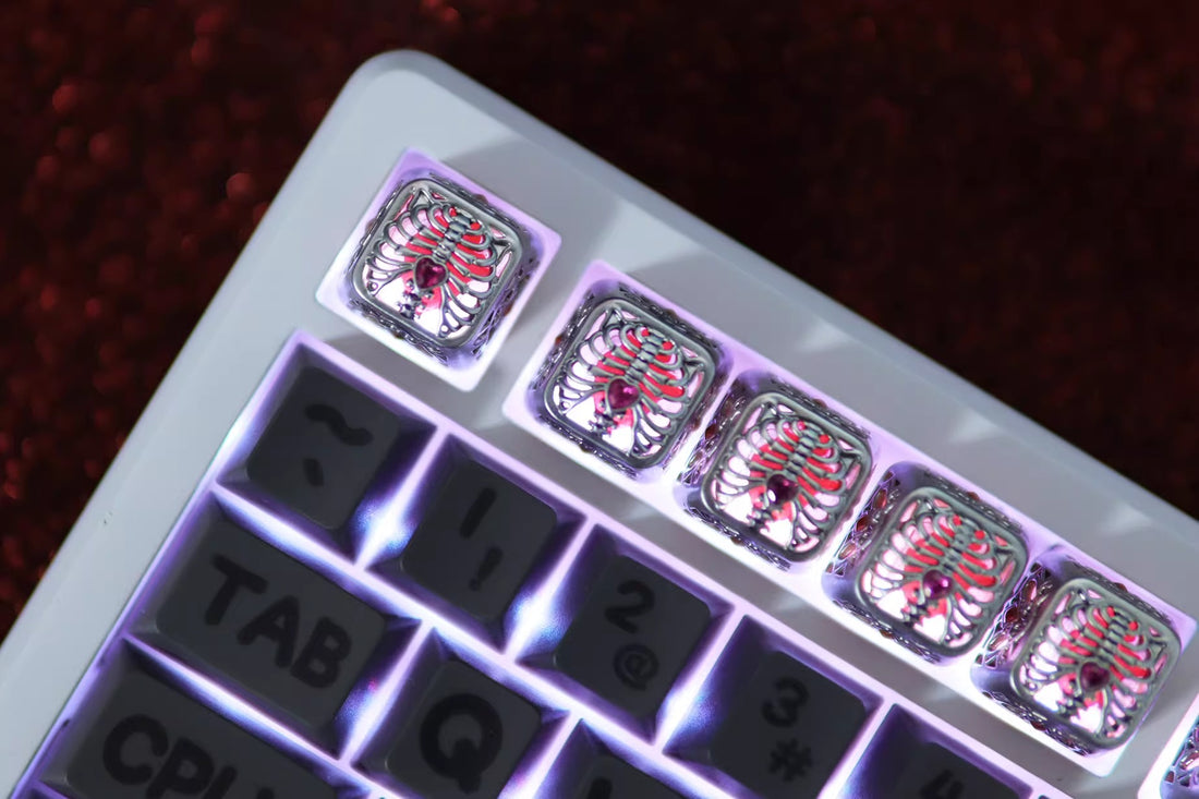 Steel heart, metal gemstone inlaid hollow design personalized keycaps, mechanical keyboard creative decorative keycaps