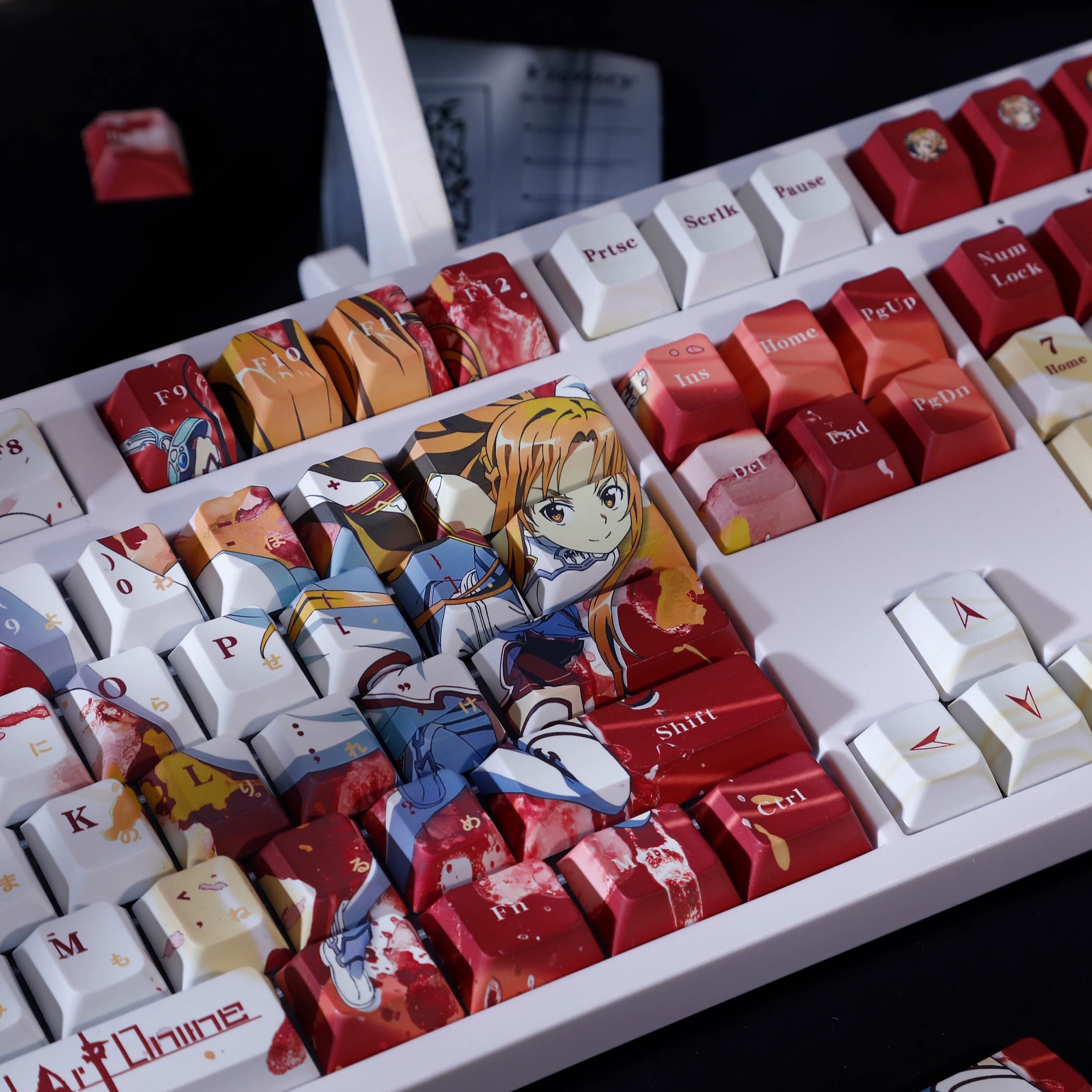 Sword Art Online theme,Yuuki Asuna, PBT material personalized keycap set, anime keycap culture peripheral mechanical keyboard decoration keycaps, Compatible with 61/64/68/75/84/87/104 key mechanical keyboard keycap set
