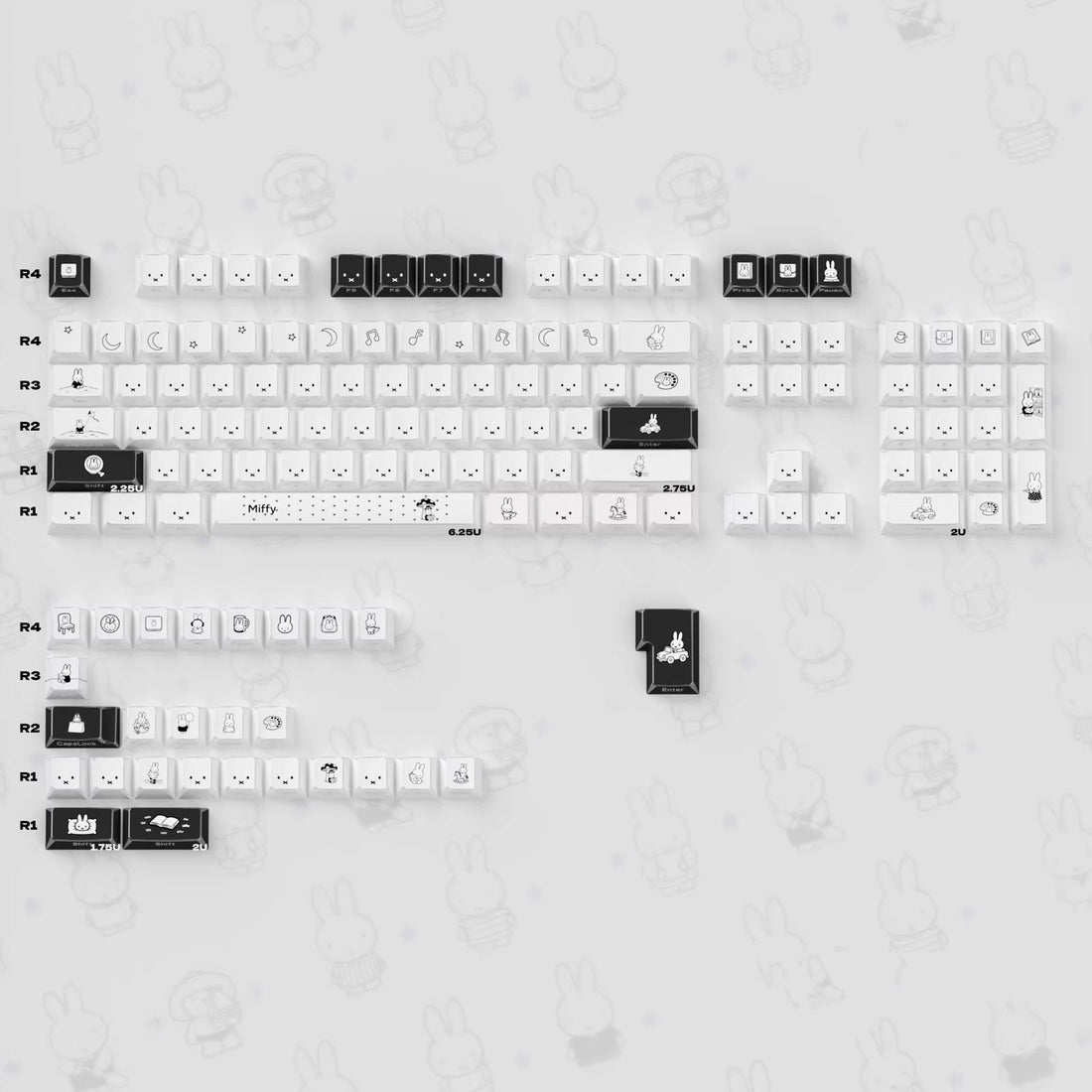 Miffy Rabbit Folding Shadow Edge Transparent Side Engraved Keycaps Customized Mechanical Keyboard PBT Thermal Sublimation Original Factory