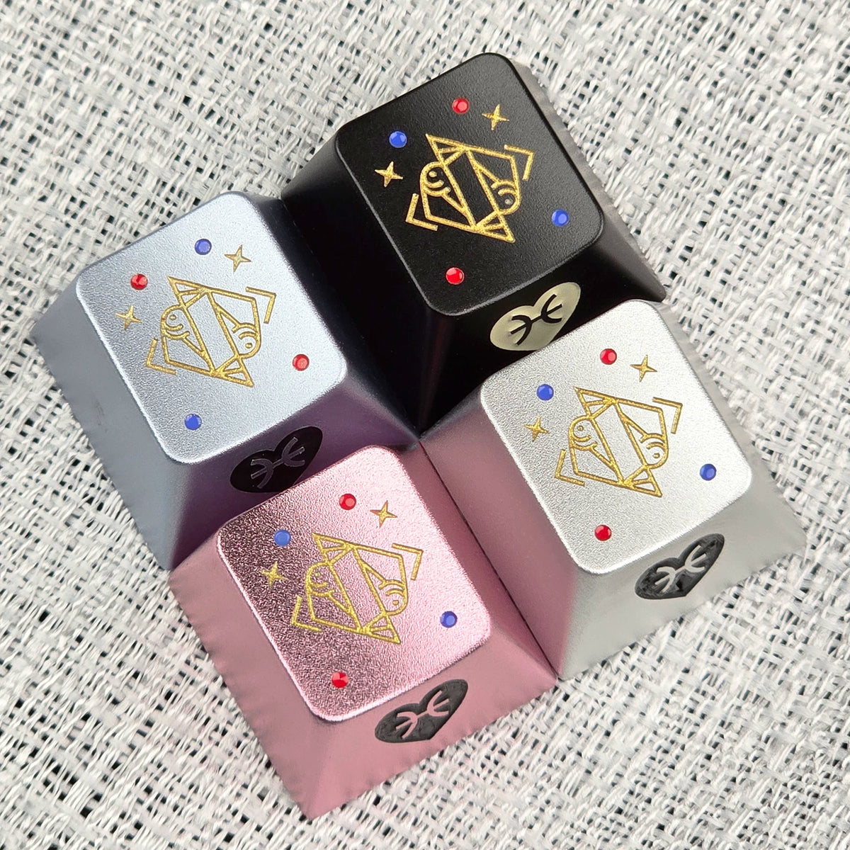 12 Constellation Aluminum Alloy Keycaps with Anodized Enamel Color Craft Metal Personalized Keycaps, Mechanical Keyboard Decorative Keycaps, Constellation Divination Cultural Creative Products.