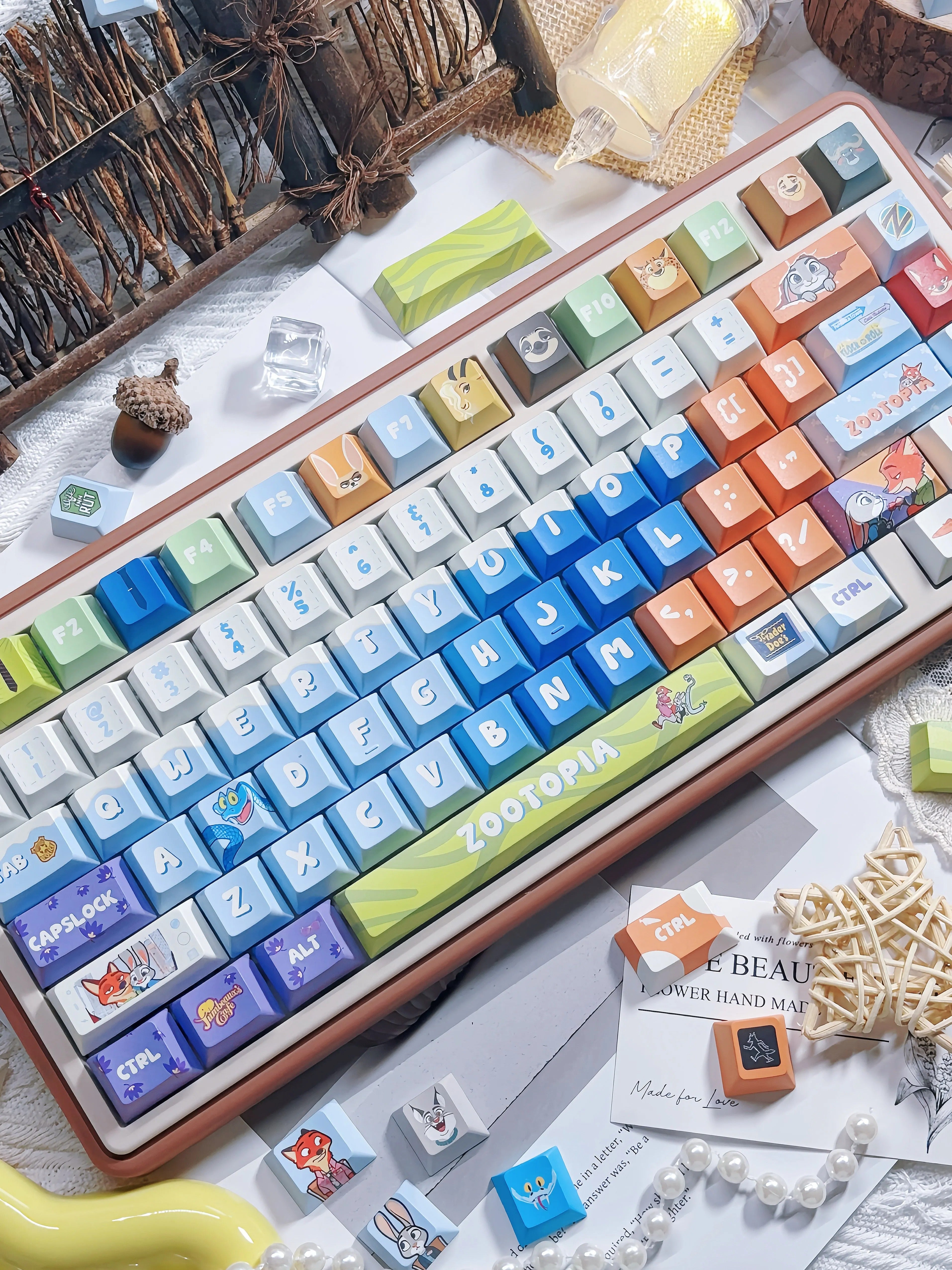 Zootopia Theme, PBT Material, Sublimation Craftsmanship, Anime Film Culture Innovation Decorative Keycap Set