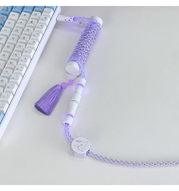 Pink/purple, single crystal copper spiral integral luminous aviation plug, manually customized data cable, keyboard cable