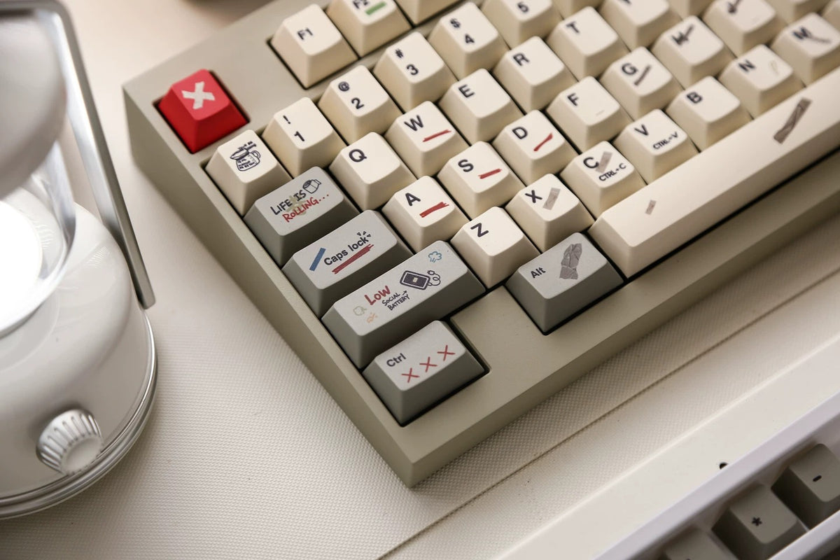 IMFKTIRED, Office keycap set, retro color scheme, PBT material Mechanical Keyboard Replacement Keycap Set, suitable for 61/64/68/75/84/87/104 Key Mechanical Keyboard