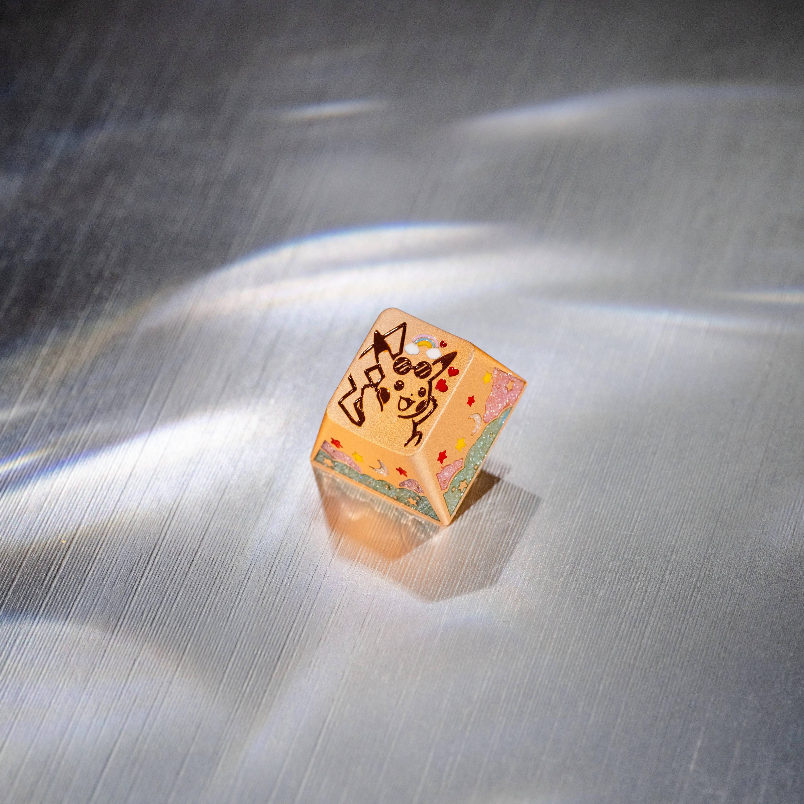 Pok é mon series, Pikachu themed design, keycaps made of aluminum alloy material CNC integrated precision machining personalized keycaps, mechanical keyboard decorative keycaps