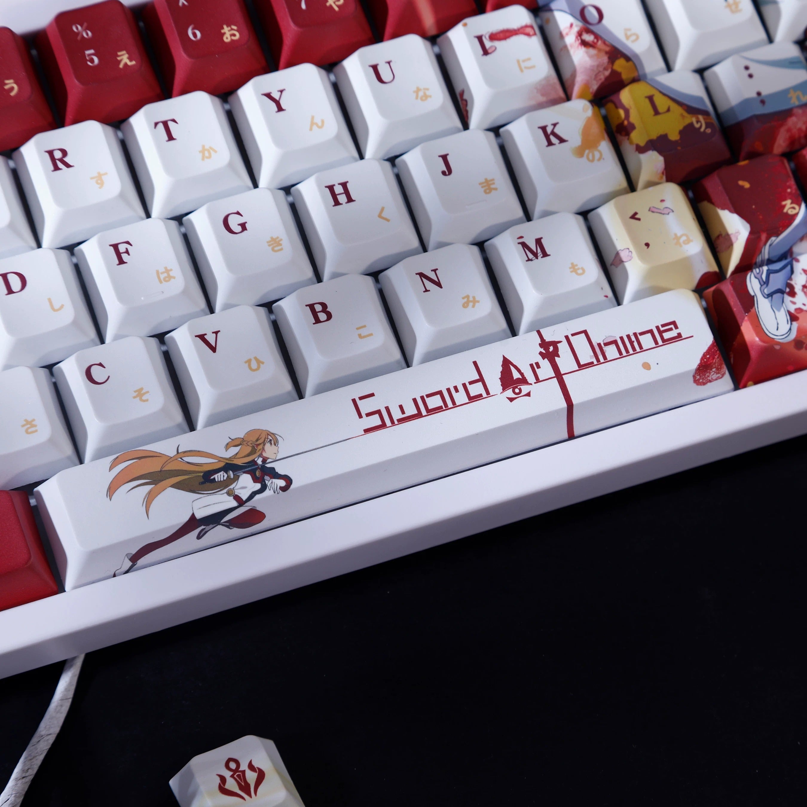 Sword Art Online theme,Yuuki Asuna, PBT material personalized keycap set, anime keycap culture peripheral mechanical keyboard decoration keycaps, Compatible with 61/64/68/75/84/87/104 key mechanical keyboard keycap set
