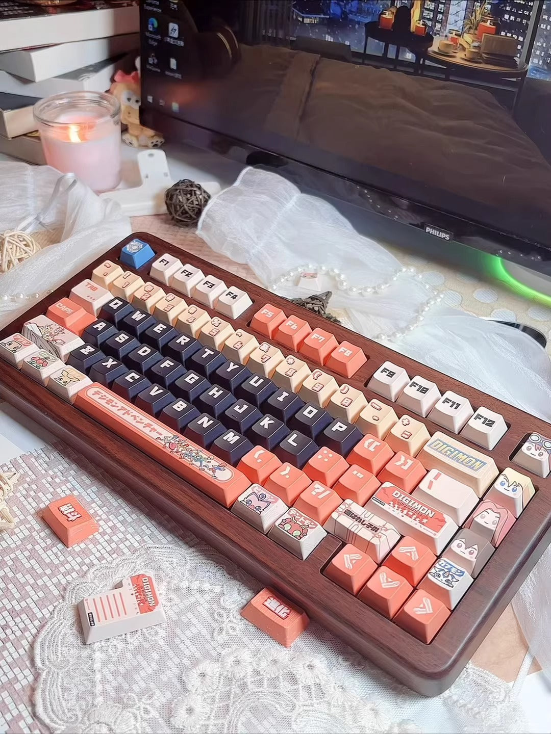 Digimon Theme Series, PBT material, sublimation technology, animation cartoon decoration keycap set