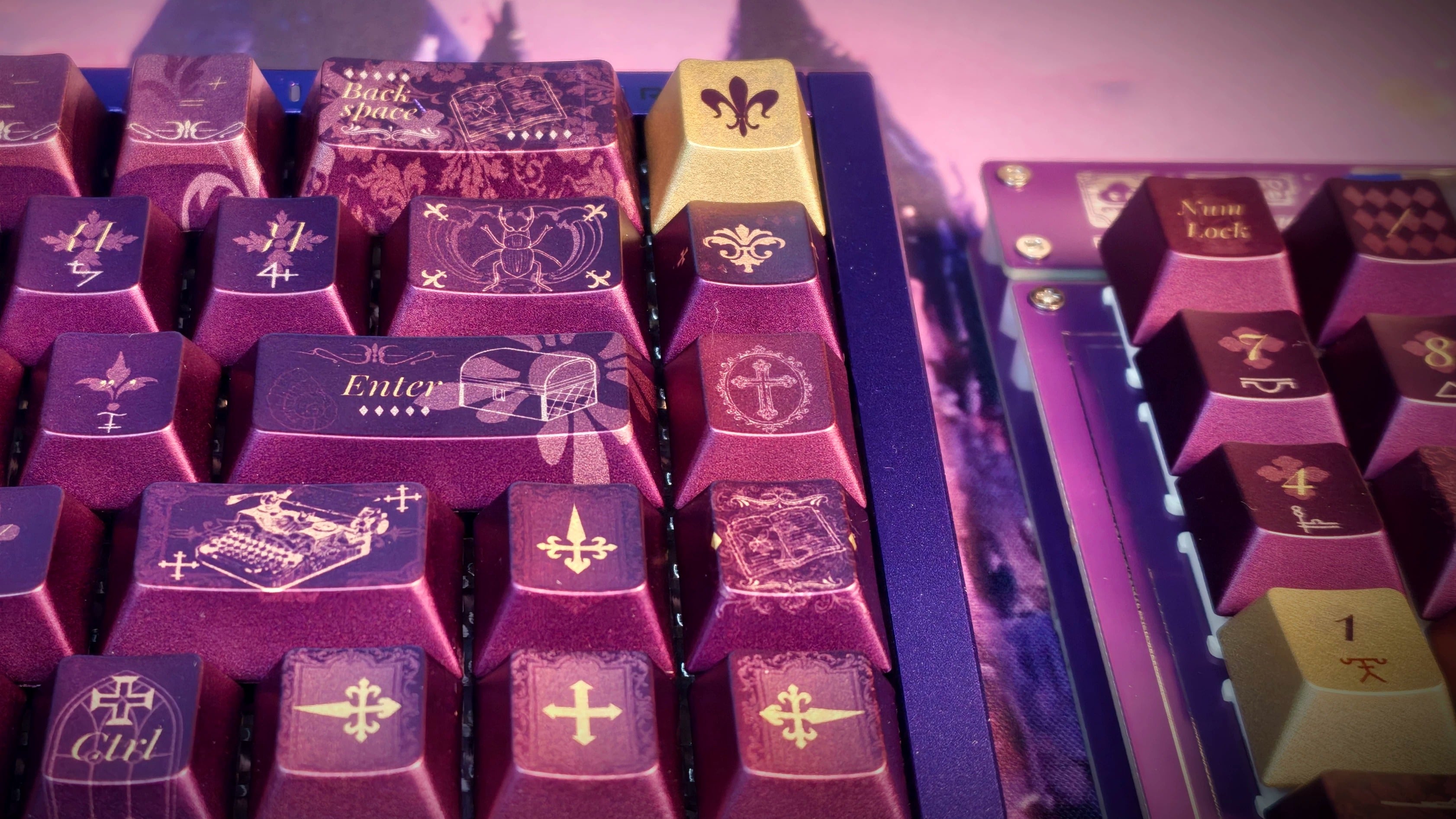 Faust Contract Theme Design, Purple Set, Metallic Paint PBT material personalized keycap set, anime and games cultural creative decoration keycap set, compatible with 61/64/68/75/84/87/104 mechanical keyboard