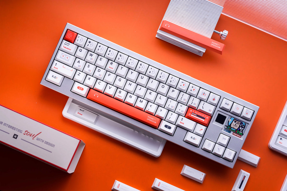 Original design pocket synthesizer PO33 theme set with personalized keycaps, minimalist white/orange PBT heat sublimation original factory height added keypad complete set