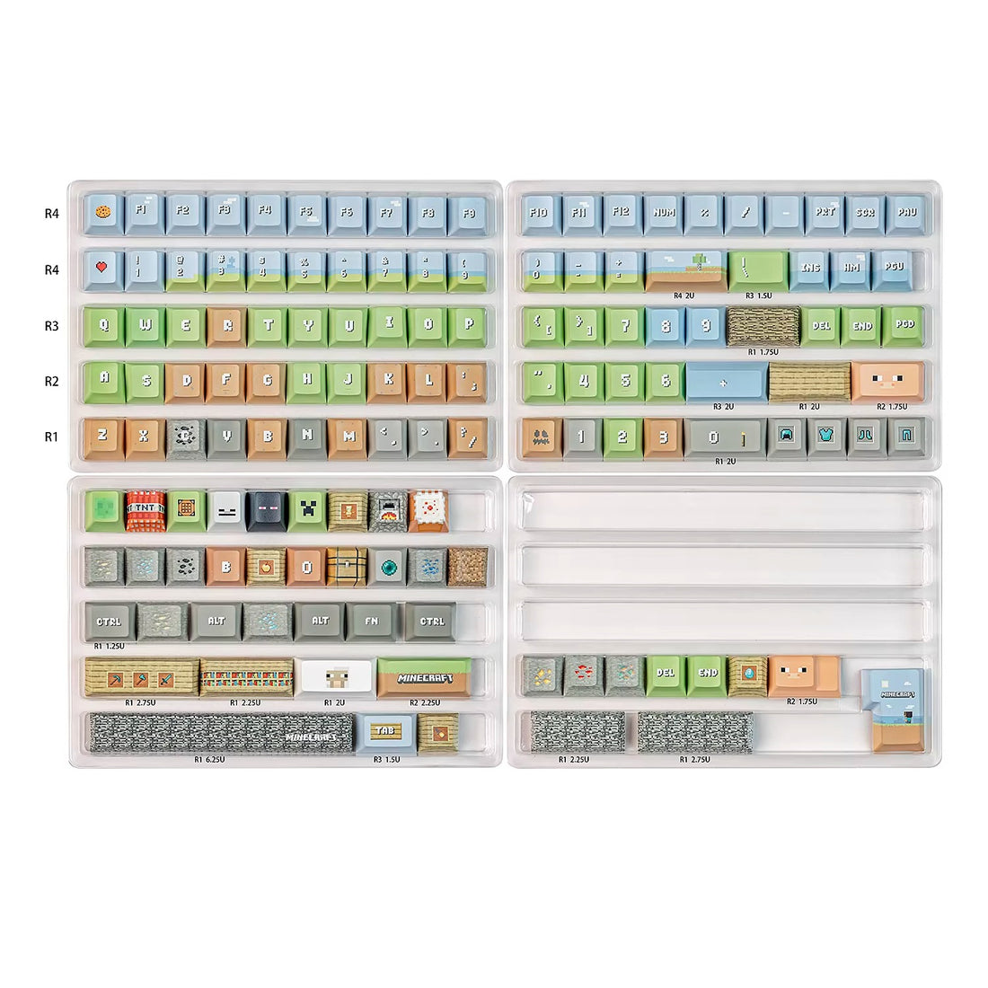 Minecraft theme design, R2 version, side engraved translucent characters/folded edges translucent side engraved keycaps, customized magnetic axis mechanical keyboard PBT thermal sublimation original factory highly personalized keycaps set