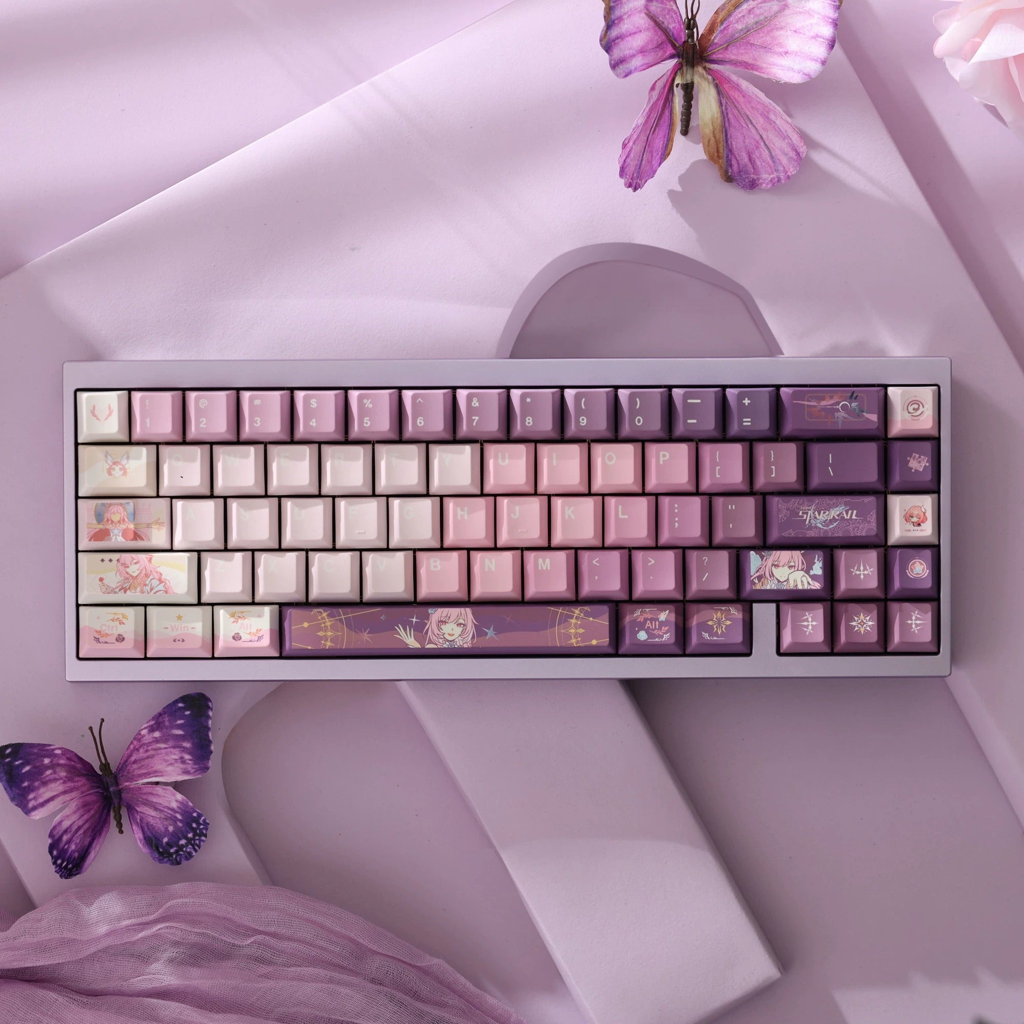 Honkai: Star Rail series, Cyrene theme, original high PBT material keycaps, full five sided thermal sublimation process mechanical keyboard custom set keycaps