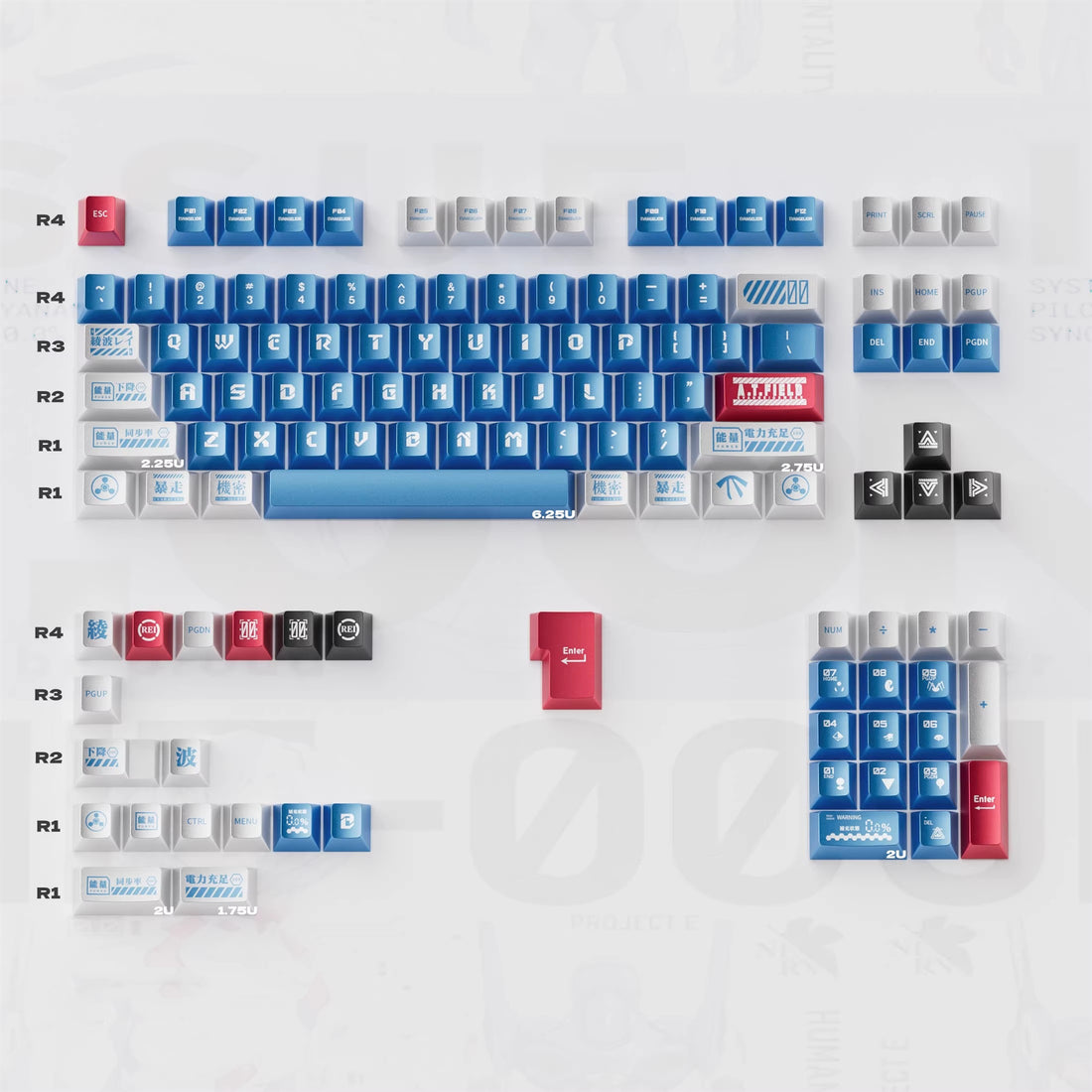 EVA series, mecha themed design, PBT metallic paint material personalized keycap set, anime and game creative design decoration set keycaps