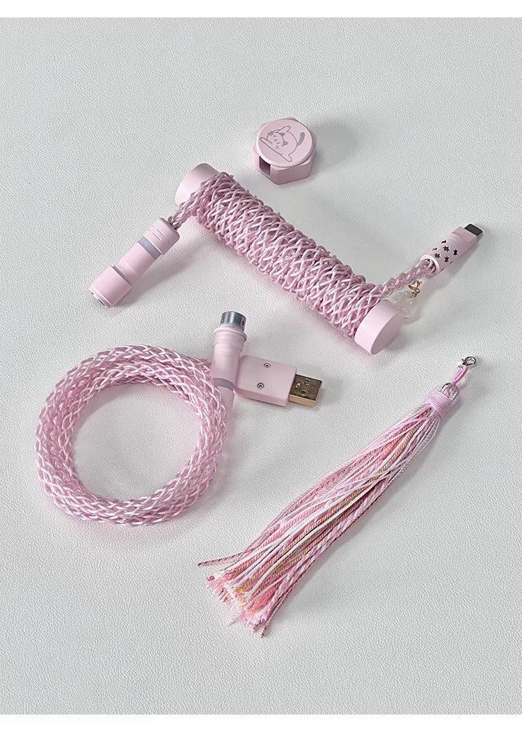 Pink/purple, single crystal copper spiral integral luminous aviation plug, manually customized data cable, keyboard cable