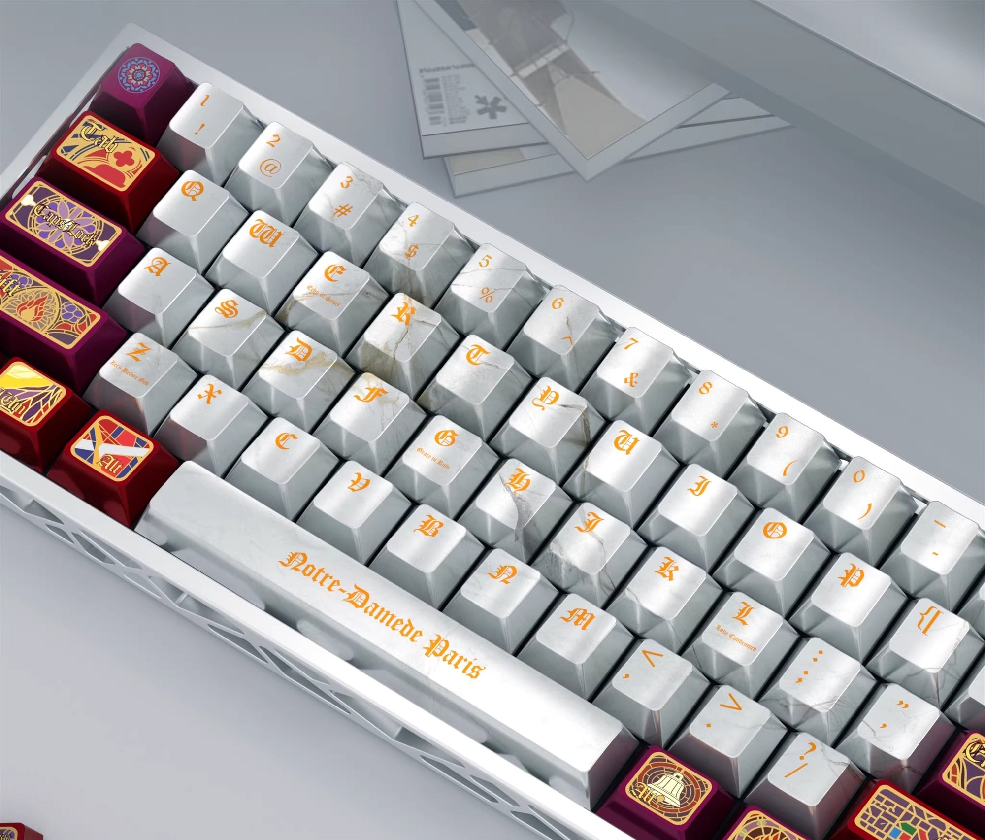 Notre Dame Cathedral theme, PBT material personalized keycap set, church window glass creative cultural decoration keycaps, suitable for 61/64/68/75/84/87/104 key mechanical keyboards