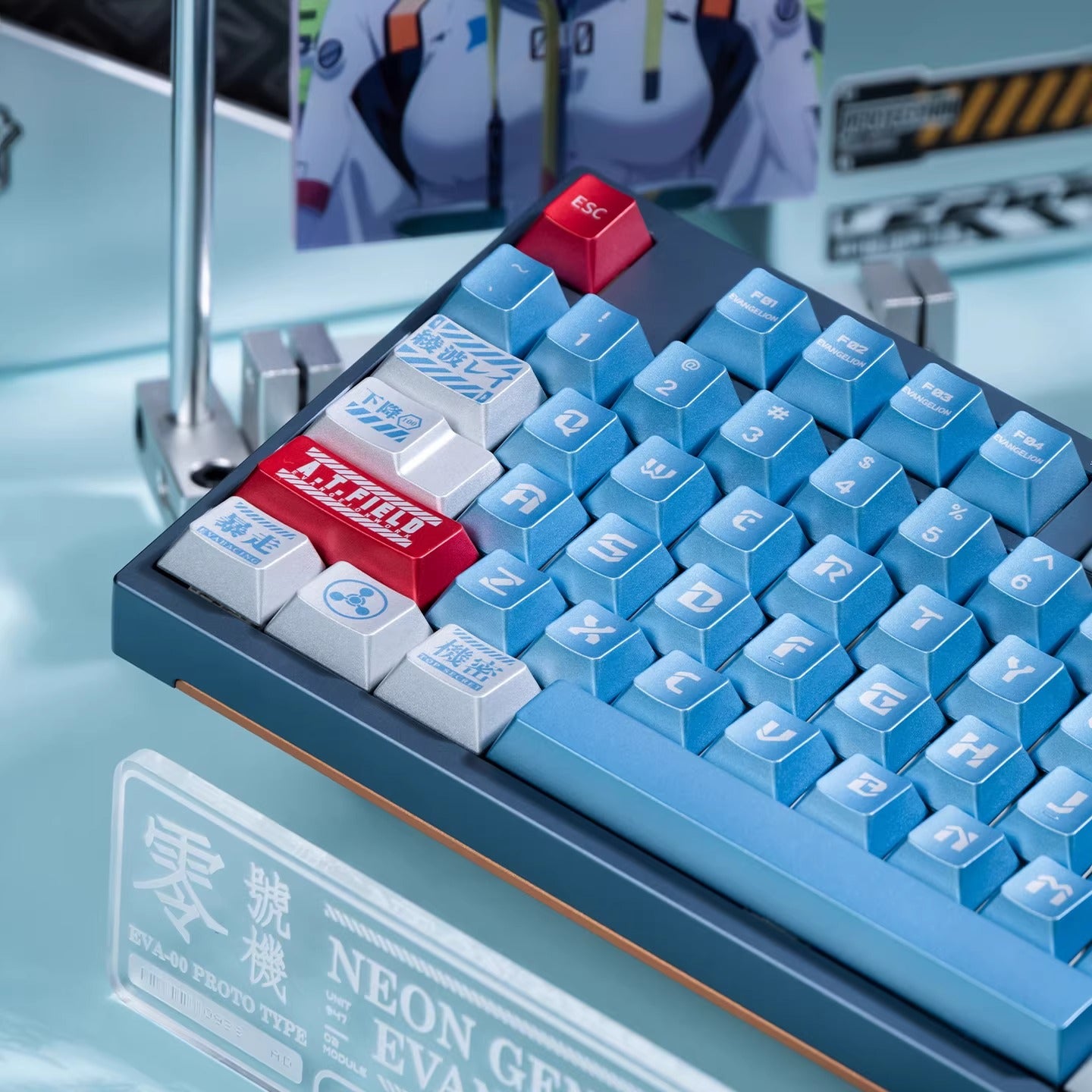 EVA series, mecha themed design, PBT metallic paint material personalized keycap set, anime and game creative design decoration set keycaps