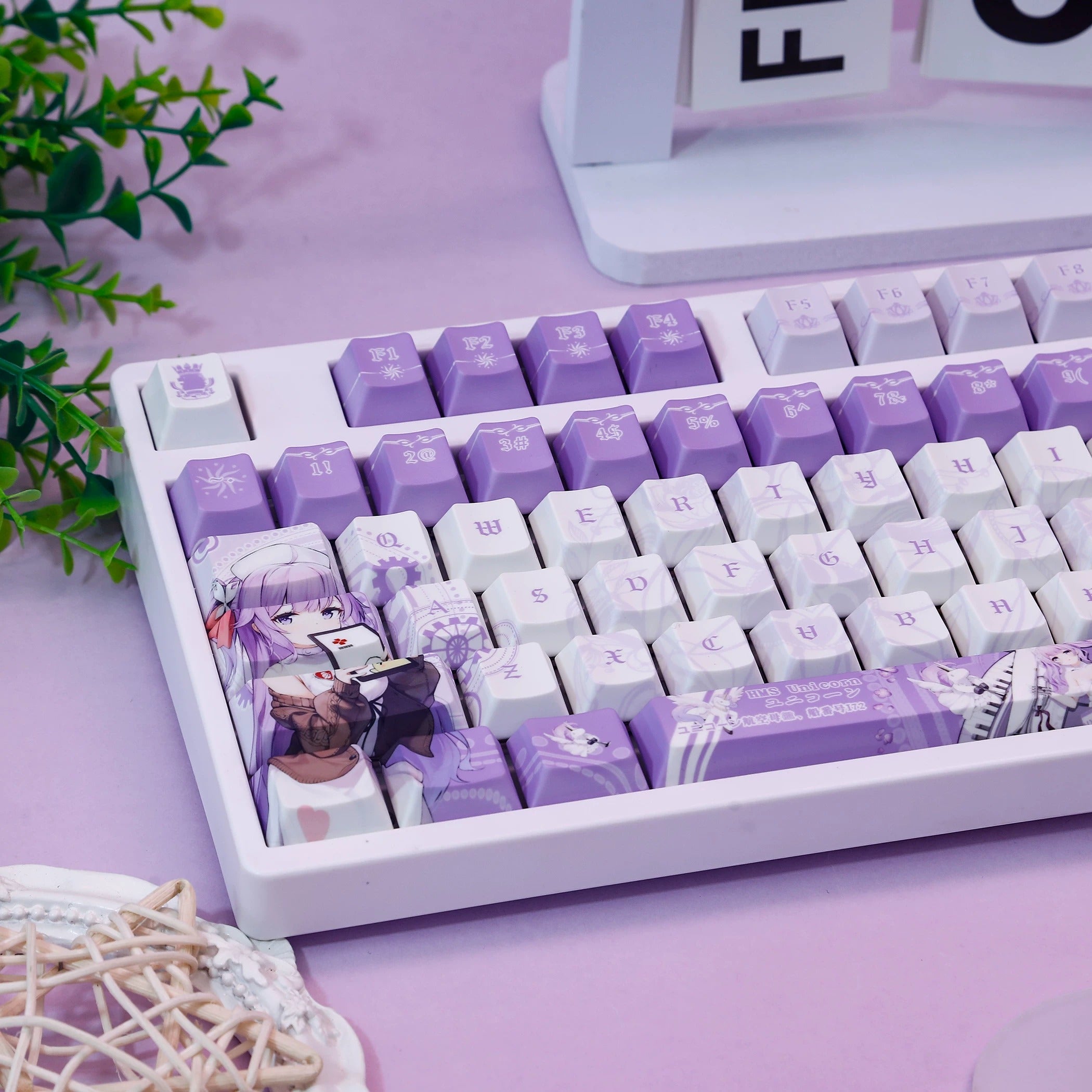 Azur Lane, HMS Unicorn theme, PBT material personalized keycap set, anime keycap culture peripheral mechanical keyboard decoration keycaps, Compatible with 61/64/68/75/84/87/104 key mechanical keyboard keycap set