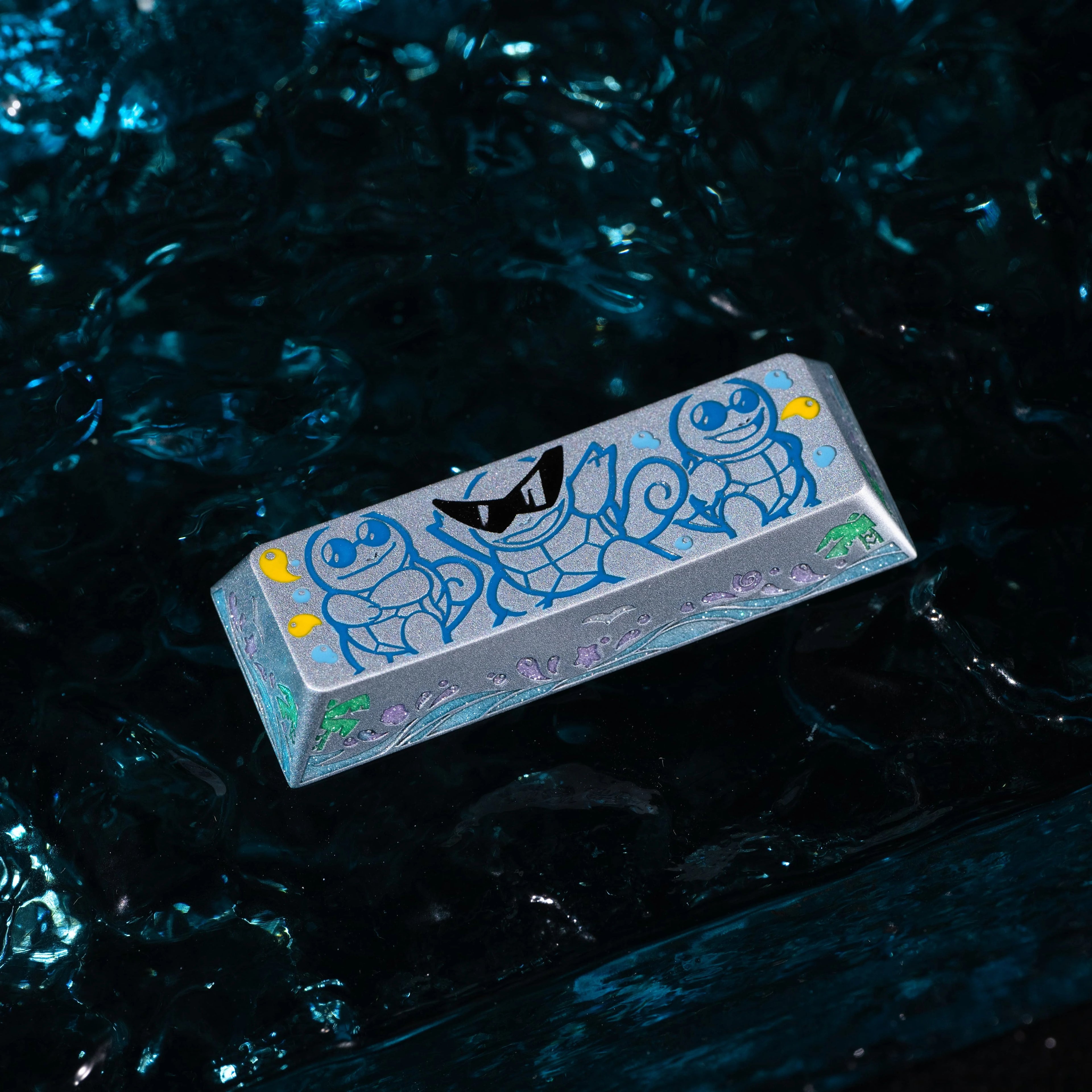 Squirtle Theme, Aluminum Alloy CNC Metal Anode Personalized Keycaps, Enamel Colored Colorful Art Keycaps, Mechanical Keyboard Anime Cartoon Decorative Keycaps