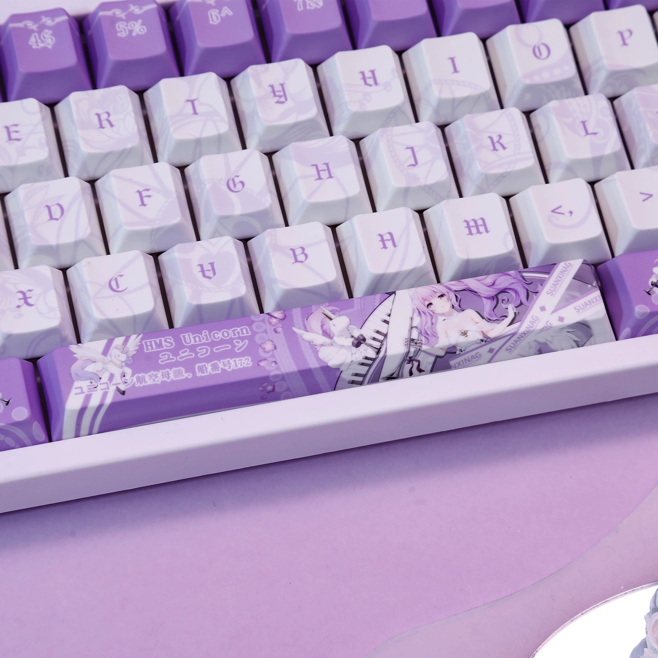 Azur Lane, HMS Unicorn theme, PBT material personalized keycap set, anime keycap culture peripheral mechanical keyboard decoration keycaps, Compatible with 61/64/68/75/84/87/104 key mechanical keyboard keycap set
