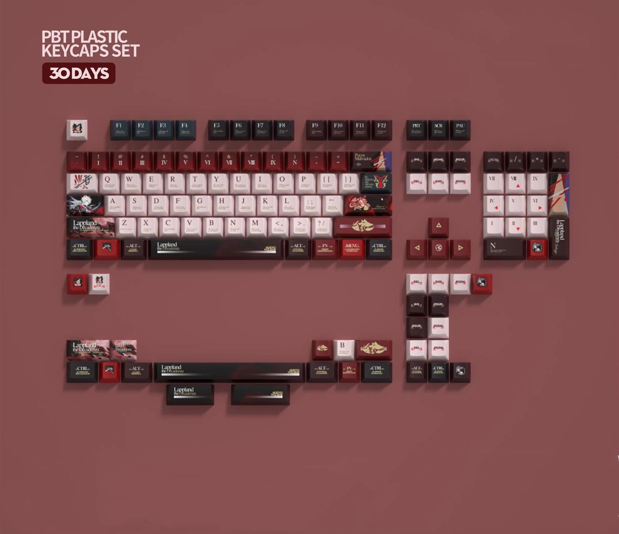 Arknights series,Lappland the Decadenza theme, custom set personalized keycap series, PBT material, compatible with 61/64/68/75/84/87/104 mechanical keyboard keycap set