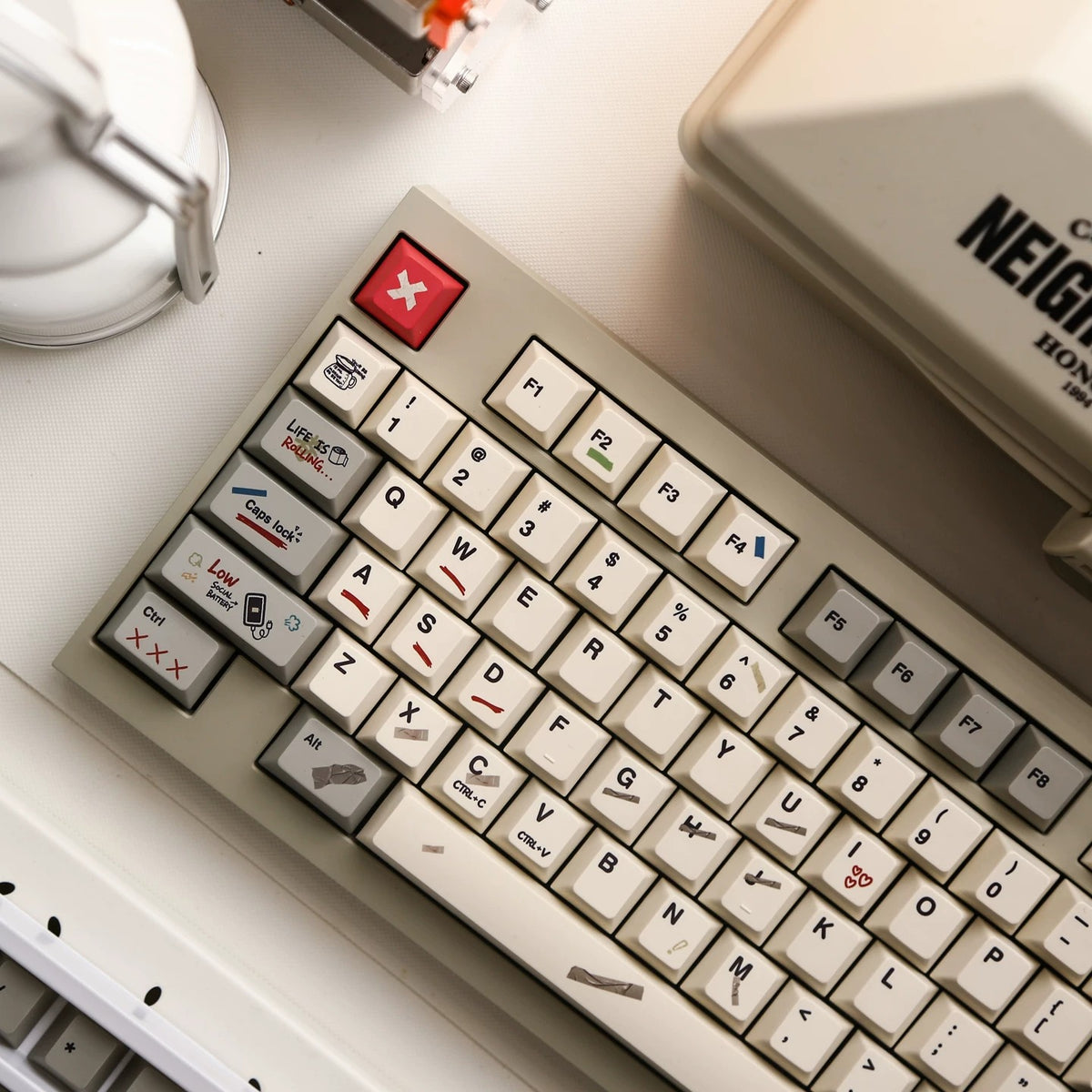 IMFKTIRED, Office keycap set, retro color scheme, PBT material Mechanical Keyboard Replacement Keycap Set, suitable for 61/64/68/75/84/87/104 Key Mechanical Keyboard
