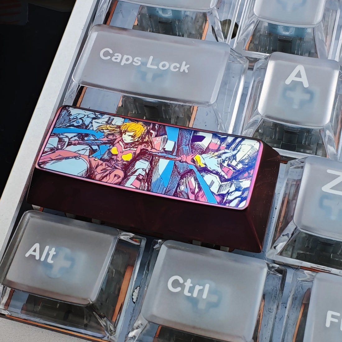 EVA series, Asuka 2.25U sketch style titanium alloy personalized keycaps, anime, gaming, cultural and creative mechanical keyboard decorative keycaps