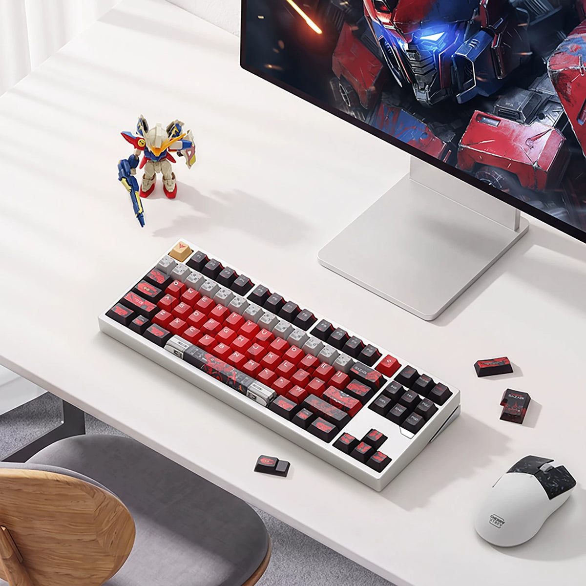 Gundam, SAZABI,MSN-04, There are two versions: opaque and semi transparent personalized keycaps, mechanical keyboard replacement keycap set, anime and game cultural and creative keycaps set,61/64/68/75/84/87/104 Key Mechanical Keyboard Keycap Set
