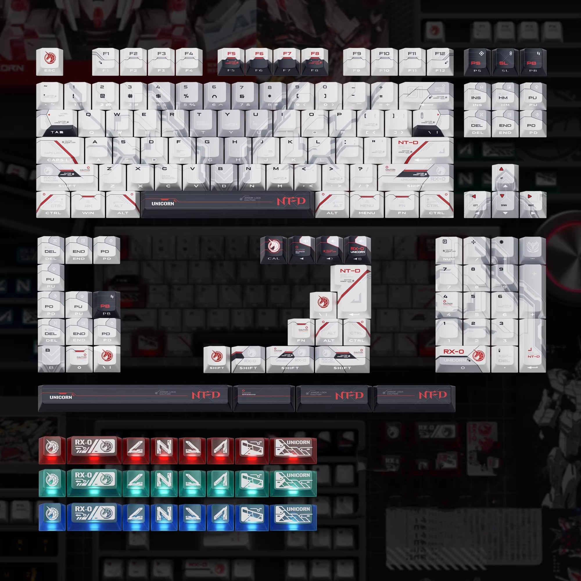 Gundam themed keycaps, RX-0,BANSHEE, 141 key+24 key PC, anime decoration keycap set