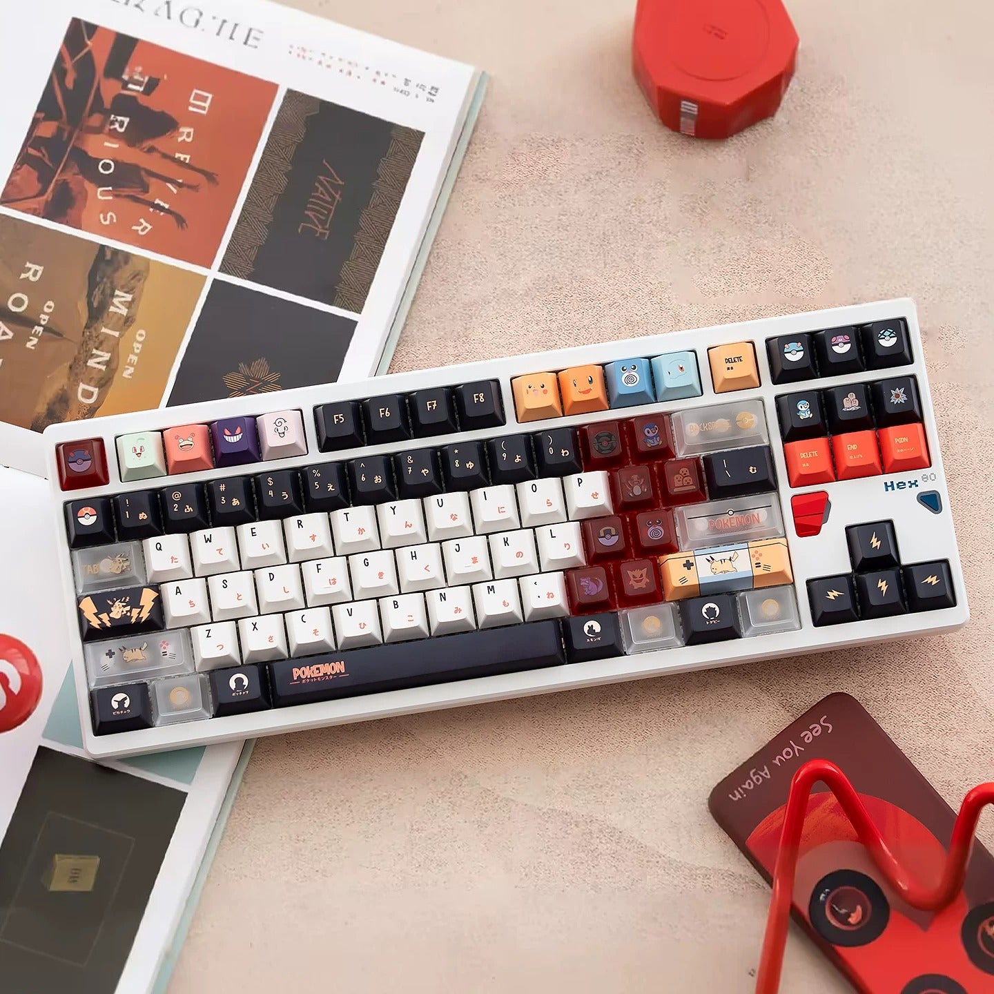 Pikachu themed keycap set, mechanical keycap PBT material material personalized keycap set, Animated cartoon keycaps, compatible with 61/64/68/75/84/87/104 mechanical keyboard replacement keycap