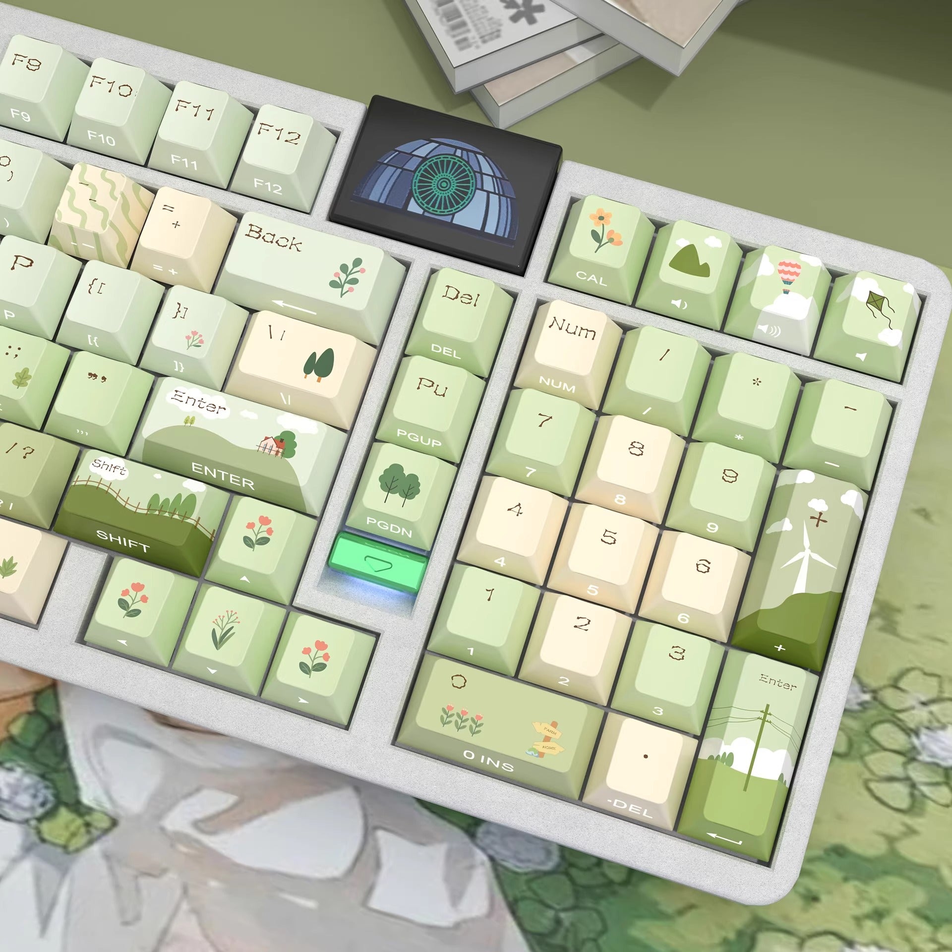Spring outdoor mountain stream theme design, side engraving, original factory transparent keycaps, complete set of PBT thermal sublimation