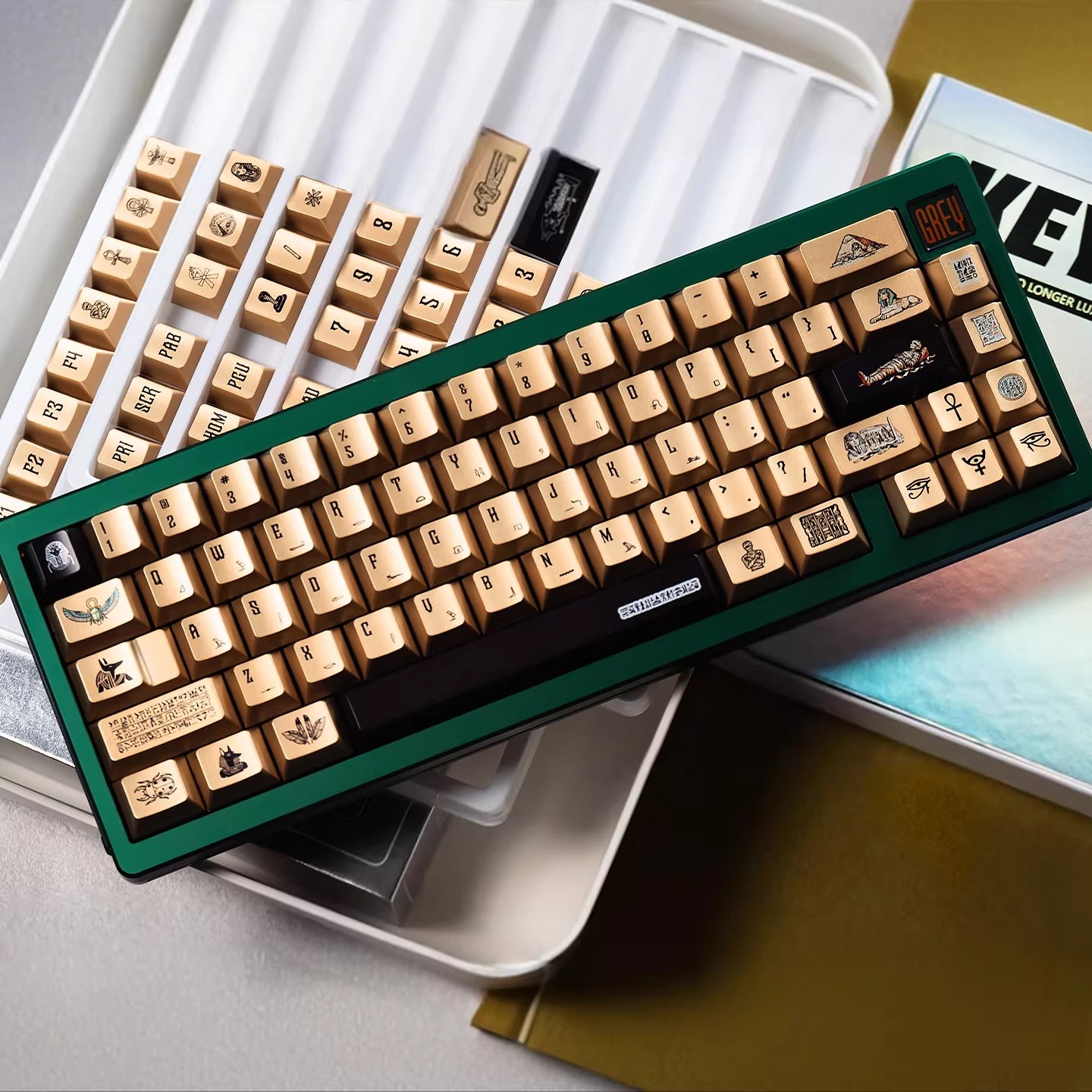 Mysterious Egypt, Metal Gloss PBT Material Personalized Keycap Set, Mechanical Keyboard Theme Design Decorative Keycap Set