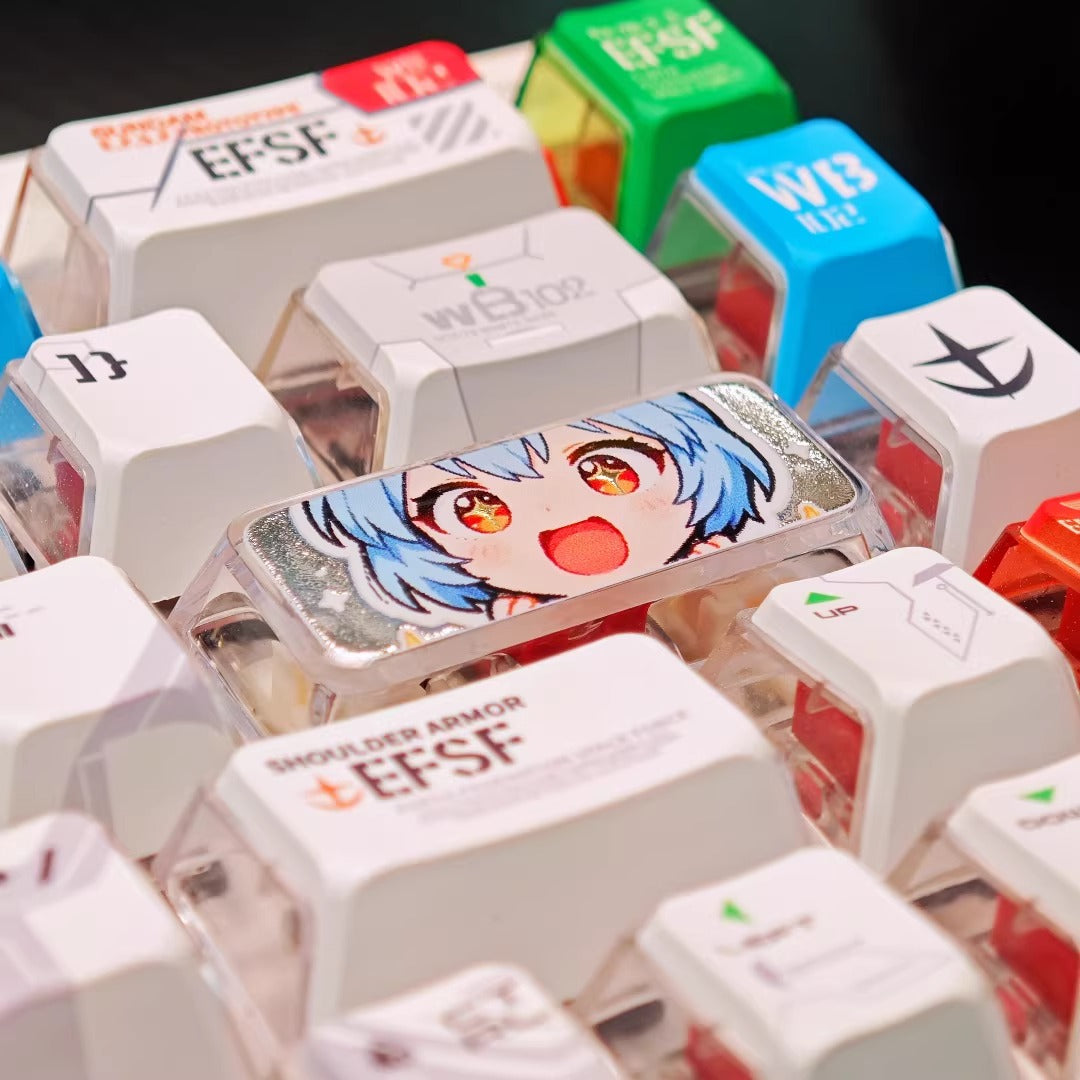 EVA, Asuka/Ayanami Rei, crystal resin 2.25U gilded carriage return personalized keycap, anime game design decorative keycap