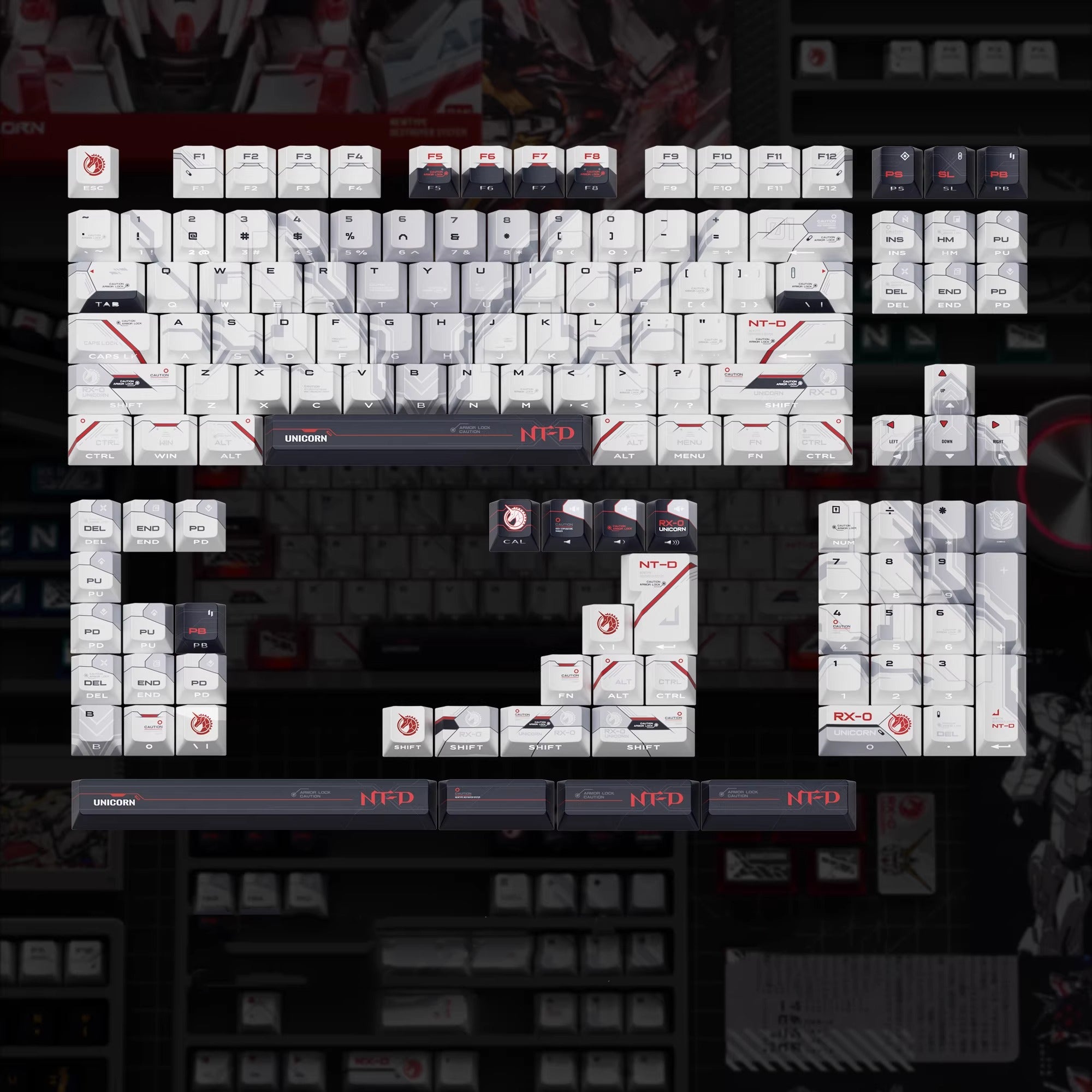 Gundam themed keycaps, RX-0,BANSHEE, 141 key+24 key PC, anime decoration keycap set