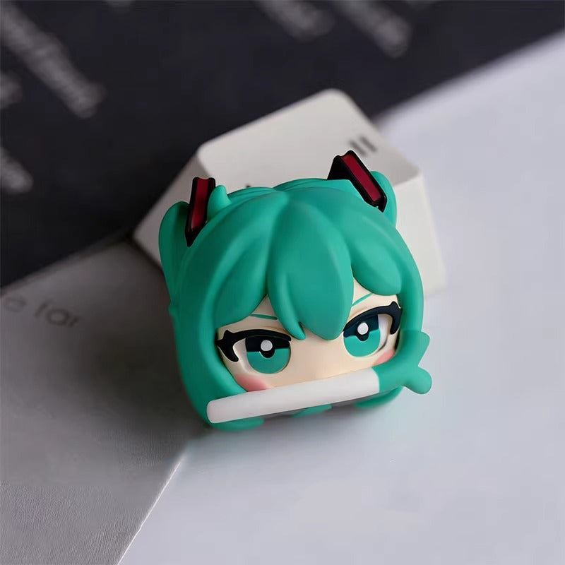 Hatsune Miku, scallion Miku shape, multi-color resin molding personalized keycap, animation game music icon decoration keycap