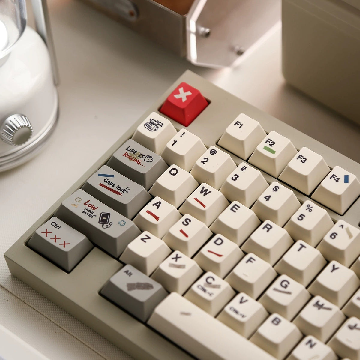 IMFKTIRED, Office keycap set, retro color scheme, PBT material Mechanical Keyboard Replacement Keycap Set, suitable for 61/64/68/75/84/87/104 Key Mechanical Keyboard
