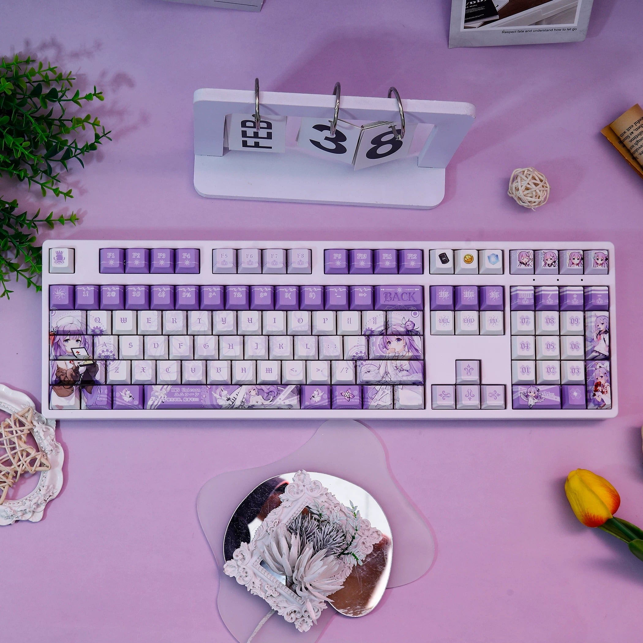 Azur Lane, HMS Unicorn theme, PBT material personalized keycap set, anime keycap culture peripheral mechanical keyboard decoration keycaps, Compatible with 61/64/68/75/84/87/104 key mechanical keyboard keycap set