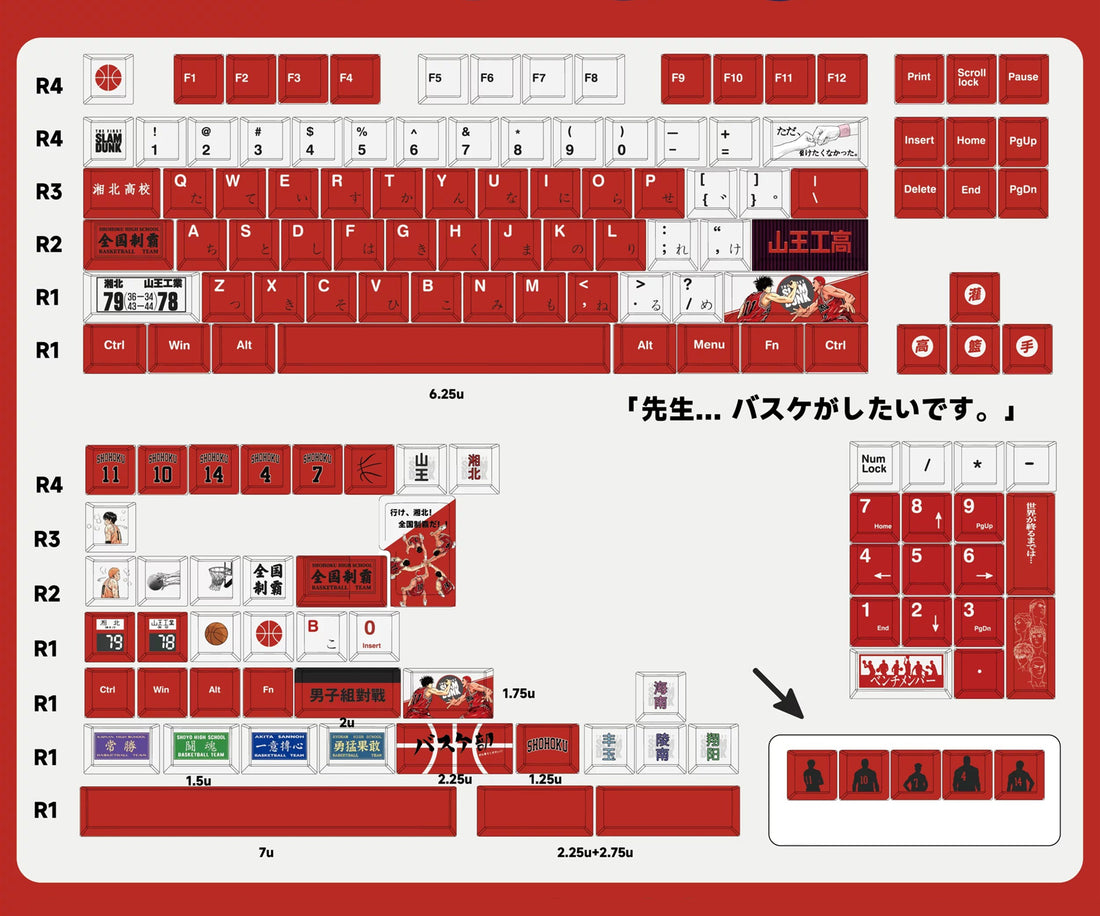 SLAM DUNK Theme PBT material personalized keycap set, anime cultural creative decoration keycap set, compatible with 61/64/68/75/84/87/104 mechanical keyboard