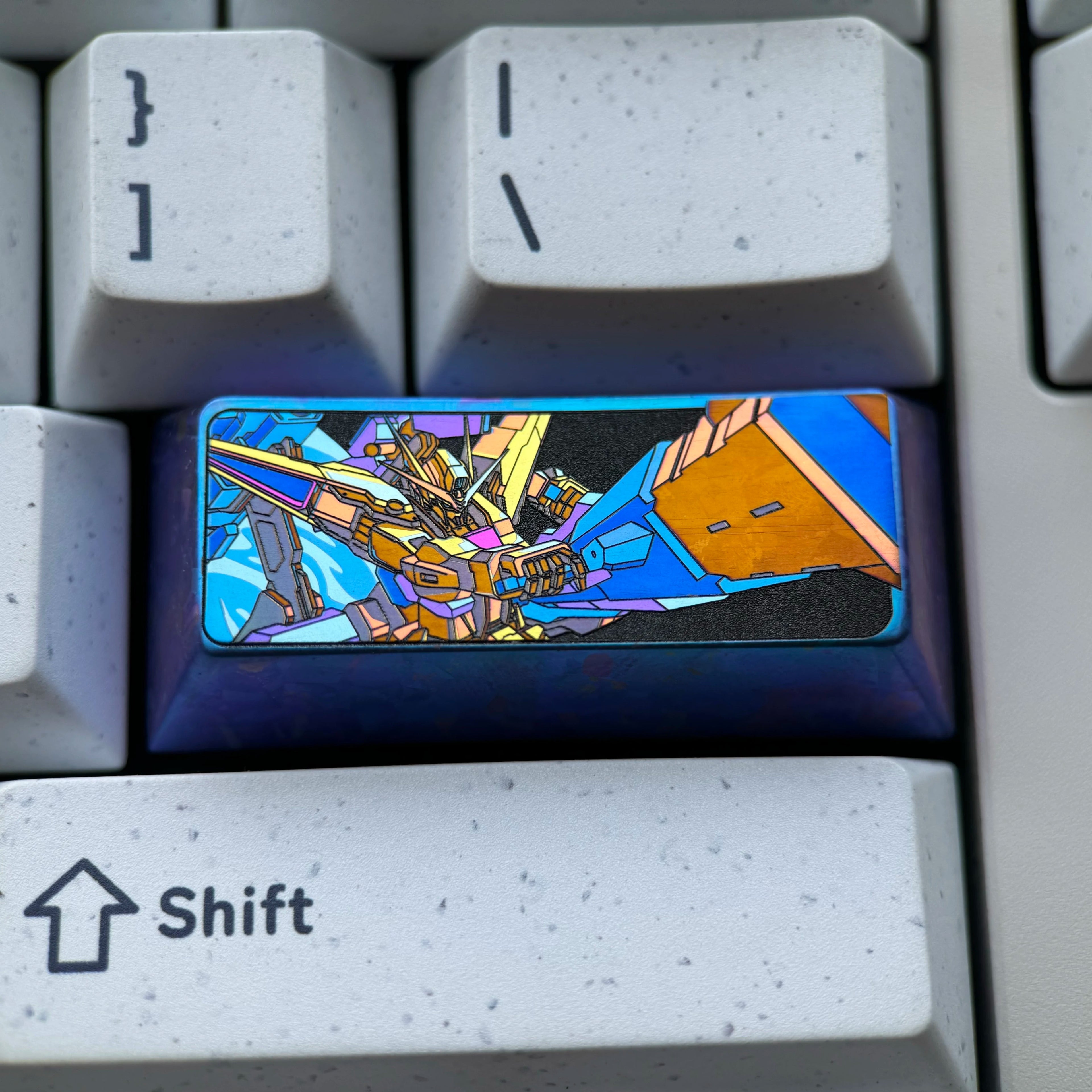 Gundam, 2.25U titanium alloy personalized keycaps, metal art keycaps, anime and game cultural innovation decorative keycaps