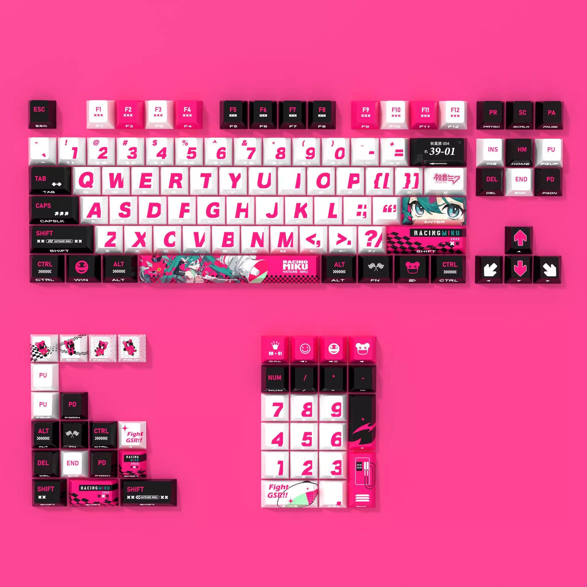 Hatsune Miku series, racing Hatsune Miku theme, personalized set keycap, PBT material, sublimation process, animation game cartoon decoration keycap set