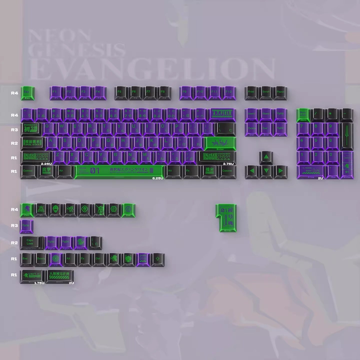 EVA series, EVANGELION-01 theme, folded translucent personalized keycap theme series, PBT material anime game theme creative keycap set