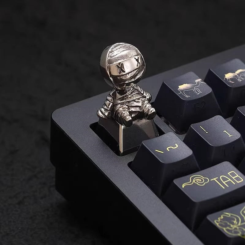 Metal doll mummy personalized keycaps, pure copper material artistic decorative keycaps